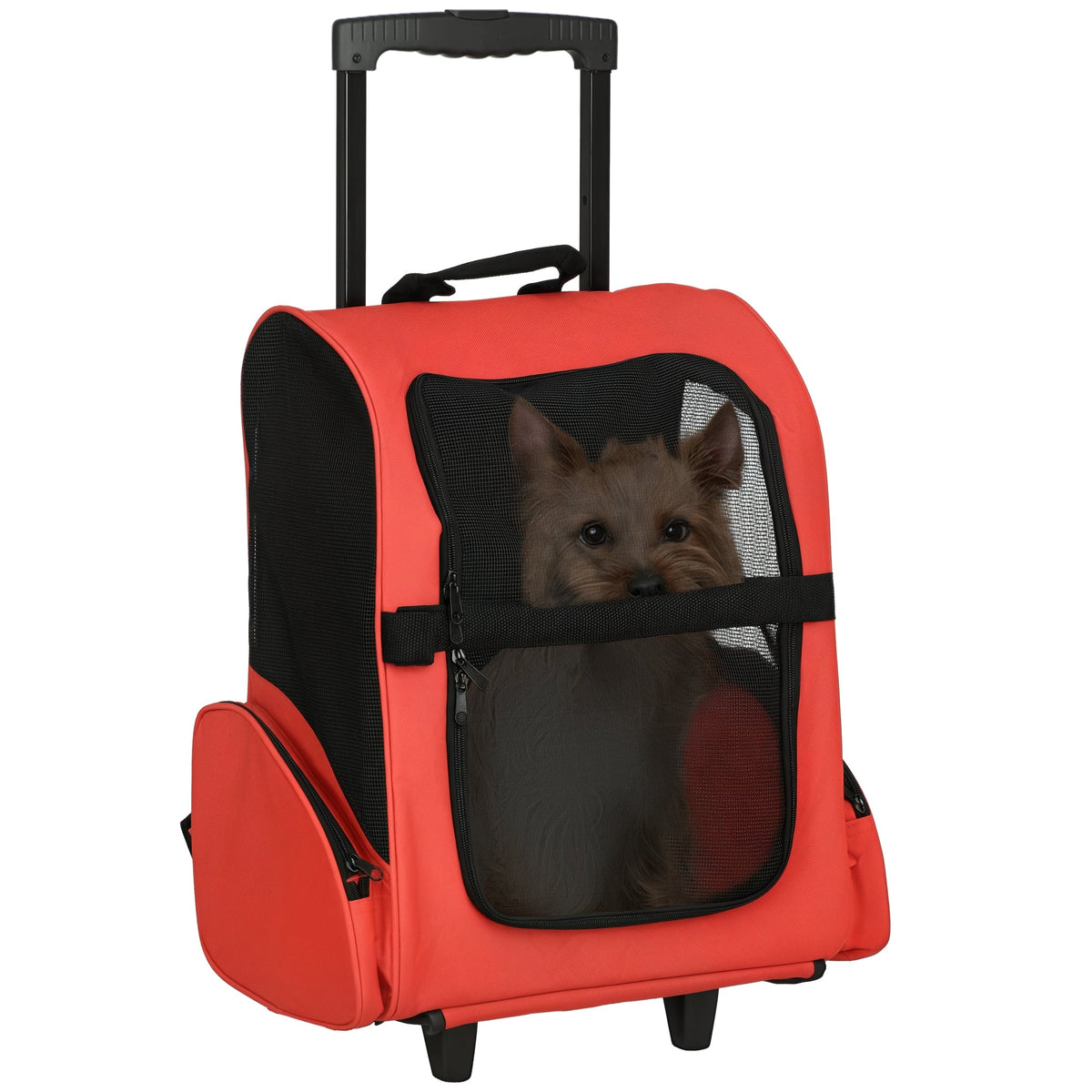 Pet Travel Backpack Bag Cat Puppy Dog Carrier w/ Trolley and Telescopic Handle Portable Stroller Wheel Luggage Bag (Red)