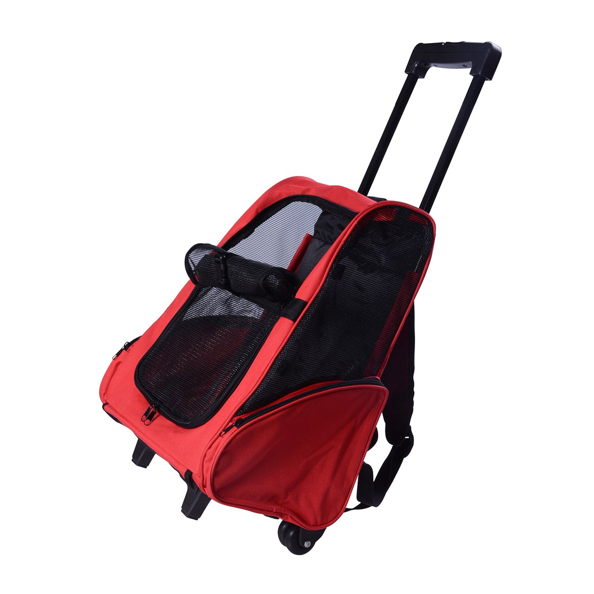Pet Travel Backpack Bag Cat Puppy Dog Carrier w/ Trolley and Telescopic Handle Portable Stroller Wheel Luggage Bag (Red)