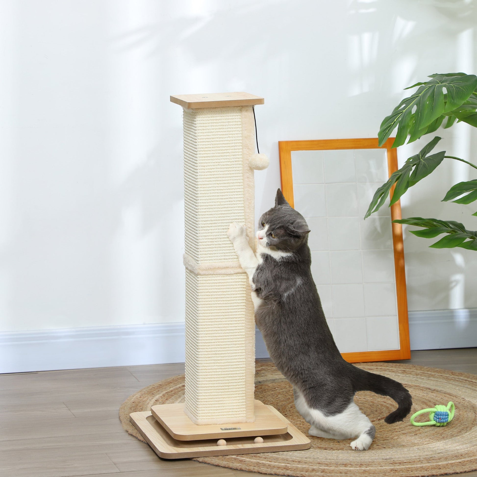 Cat Scratching Post, 87cm Cat Scratcher with Sisal Scratching Post, Track Ball Toy, Hanging Ball, 3 in 1 Cat Scratcher Post for Indoor Kittens