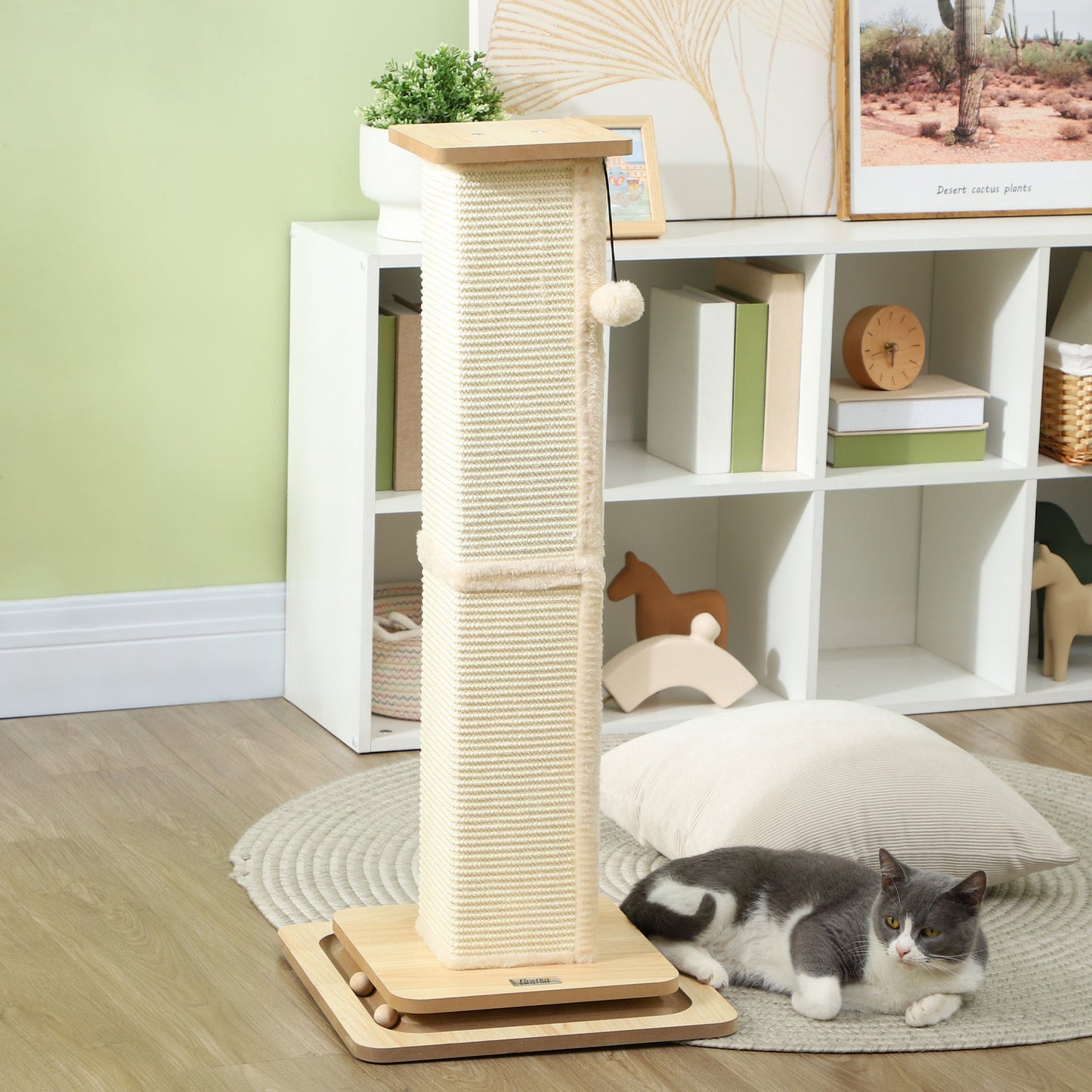 Cat Scratching Post, 87cm Cat Scratcher with Sisal Scratching Post, Track Ball Toy, Hanging Ball, 3 in 1 Cat Scratcher Post for Indoor Kittens