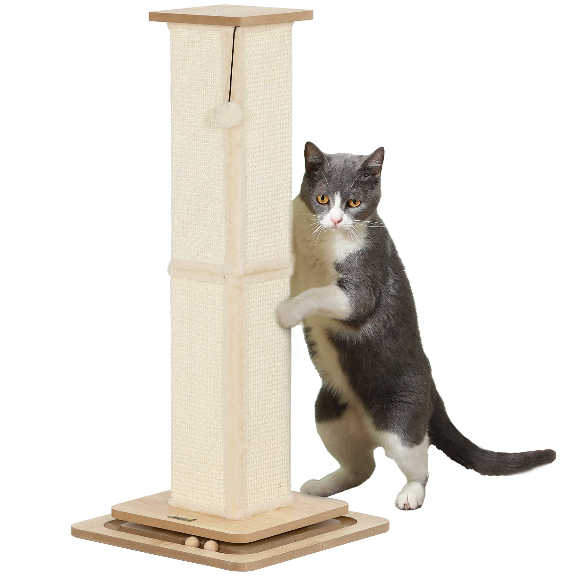 Cat Scratching Post, 87cm Cat Scratcher with Sisal Scratching Post, Track Ball Toy, Hanging Ball, 3 in 1 Cat Scratcher Post for Indoor Kittens