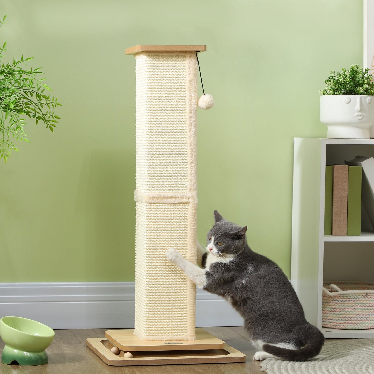 Cat Scratching Post, 87cm Cat Scratcher with Sisal Scratching Post, Track Ball Toy, Hanging Ball, 3 in 1 Cat Scratcher Post for Indoor Kittens