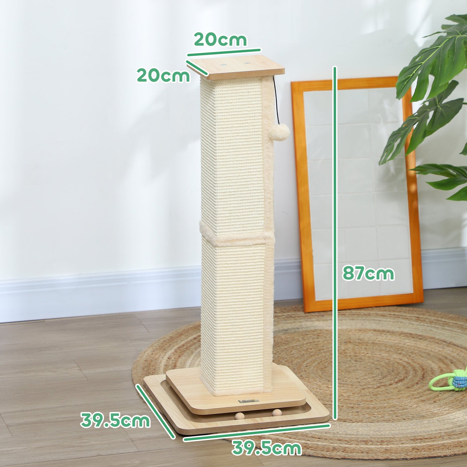 Cat Scratching Post, 87cm Cat Scratcher with Sisal Scratching Post, Track Ball Toy, Hanging Ball, 3 in 1 Cat Scratcher Post for Indoor Kittens