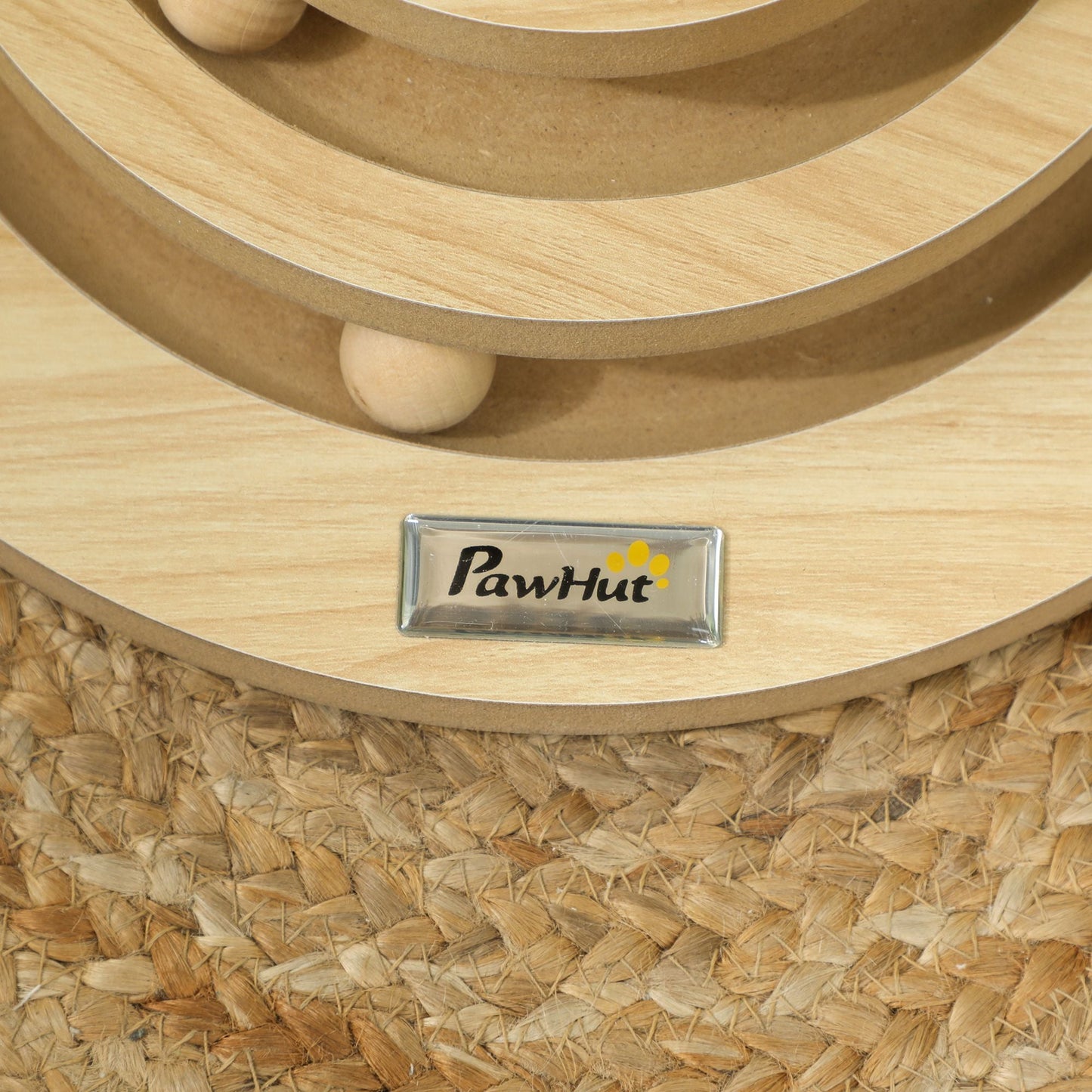 Cat Scratching Post, 49cm Cat Scratcher with Sisal Post, Interactive Track Ball Toy, Self Grooming Brush, Hanging Toy Ball, Feather, 5 in 1 Small Kitten Cat Scratch post, Oak Tone