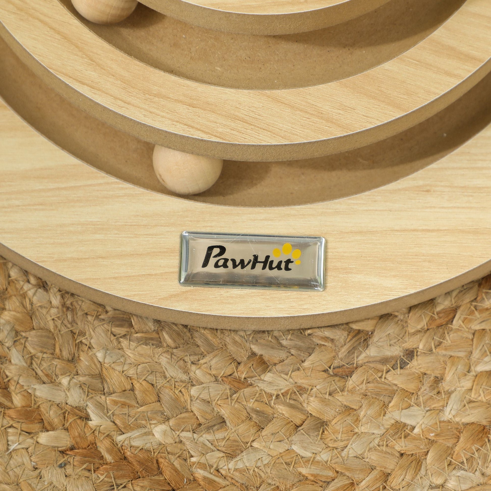 Cat Scratching Post, 49cm Cat Scratcher with Sisal Post, Interactive Track Ball Toy, Self Grooming Brush, Hanging Toy Ball, Feather, 5 in 1 Small Kitten Cat Scratch post, Oak Tone