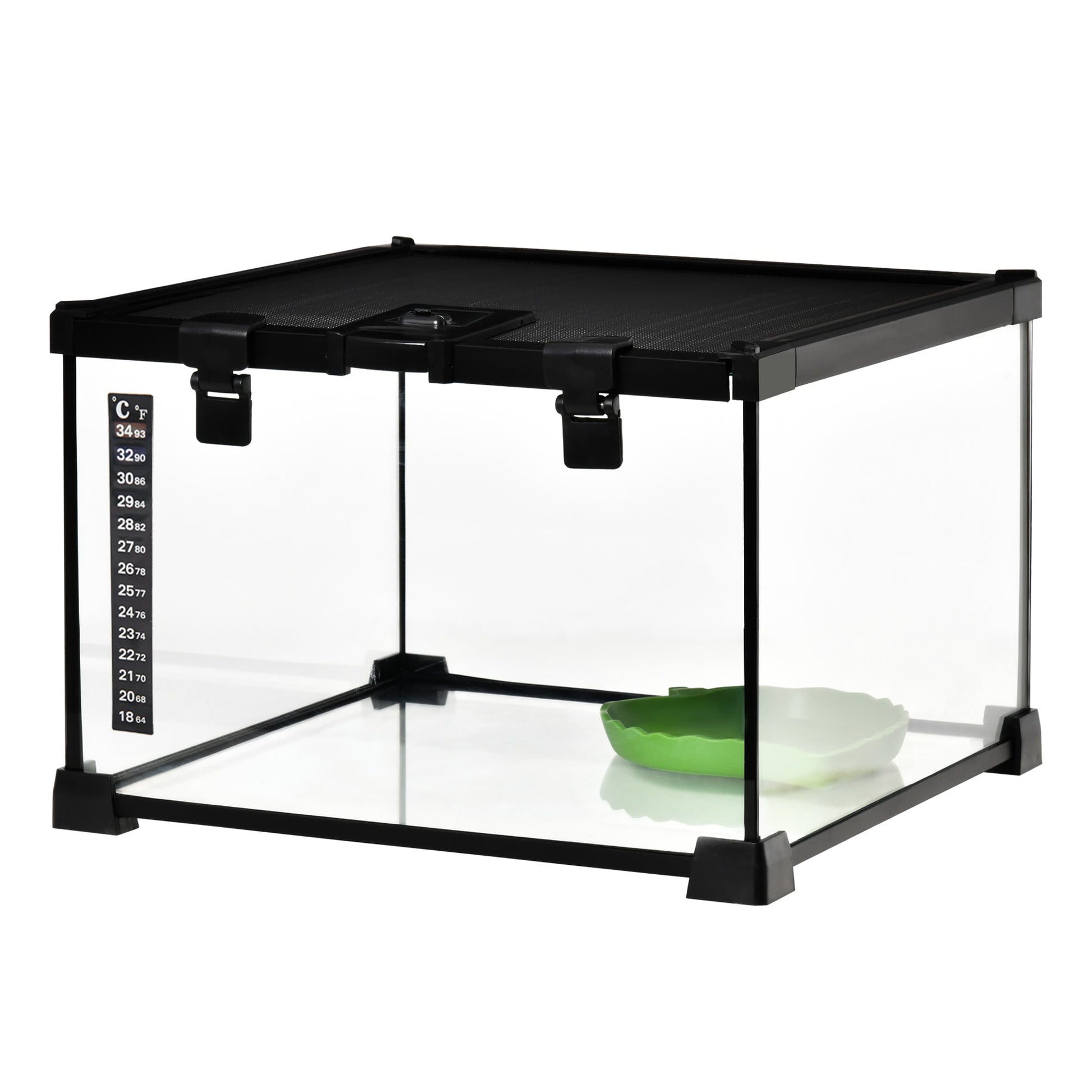 Glass Reptile Terrarium Insect Breeding Tank Vivarium Habitats with Thermometer for Lizards, Horned Frogs, Snakes, Spiders - Small 30 x 30 x 20cm