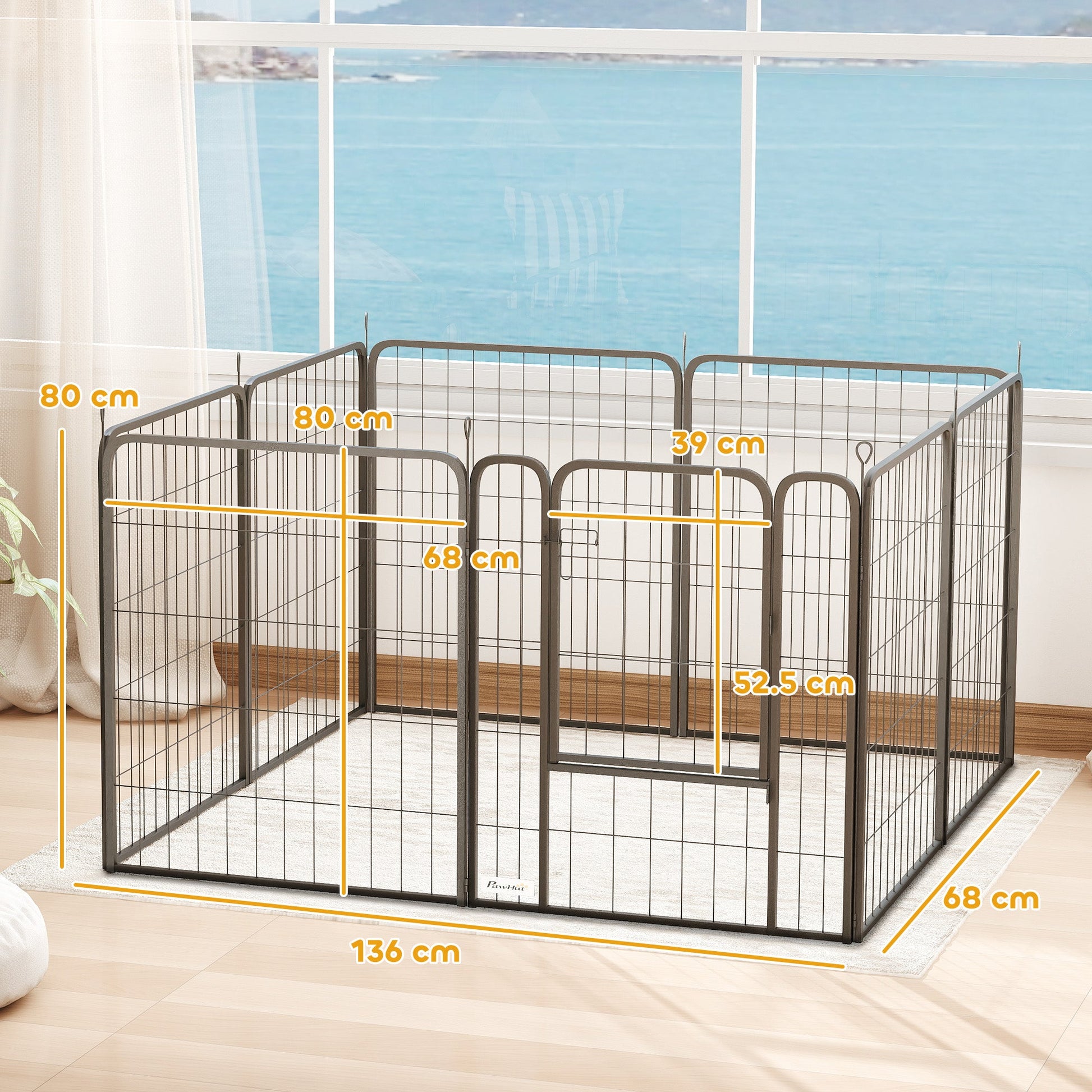 Dog Pen, 8 Panel Puppy Pen, Steel Dog Playpen, for Medium Breeds, 80cm Tall, Black