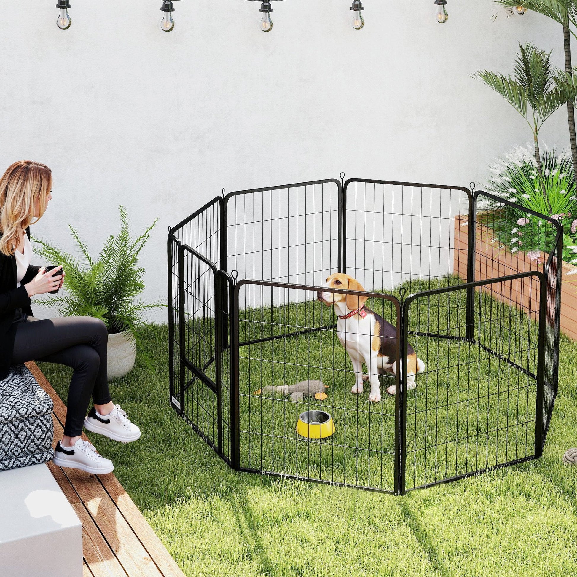 Dog Pen, 8 Panel Puppy Pen, Steel Dog Playpen, for Medium Breeds, 80cm Tall, Black