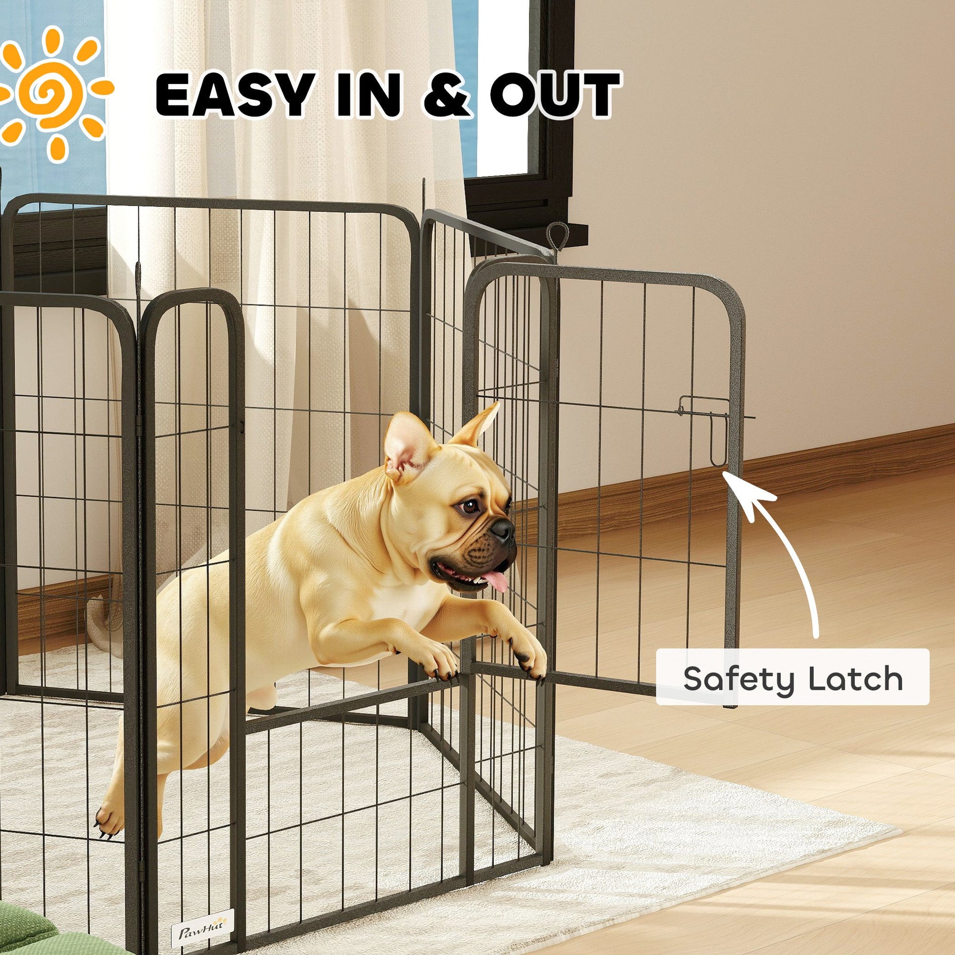 Dog Pen, 8 Panel Puppy Pen, Steel Dog Playpen, for Medium Breeds, 80cm Tall, Black