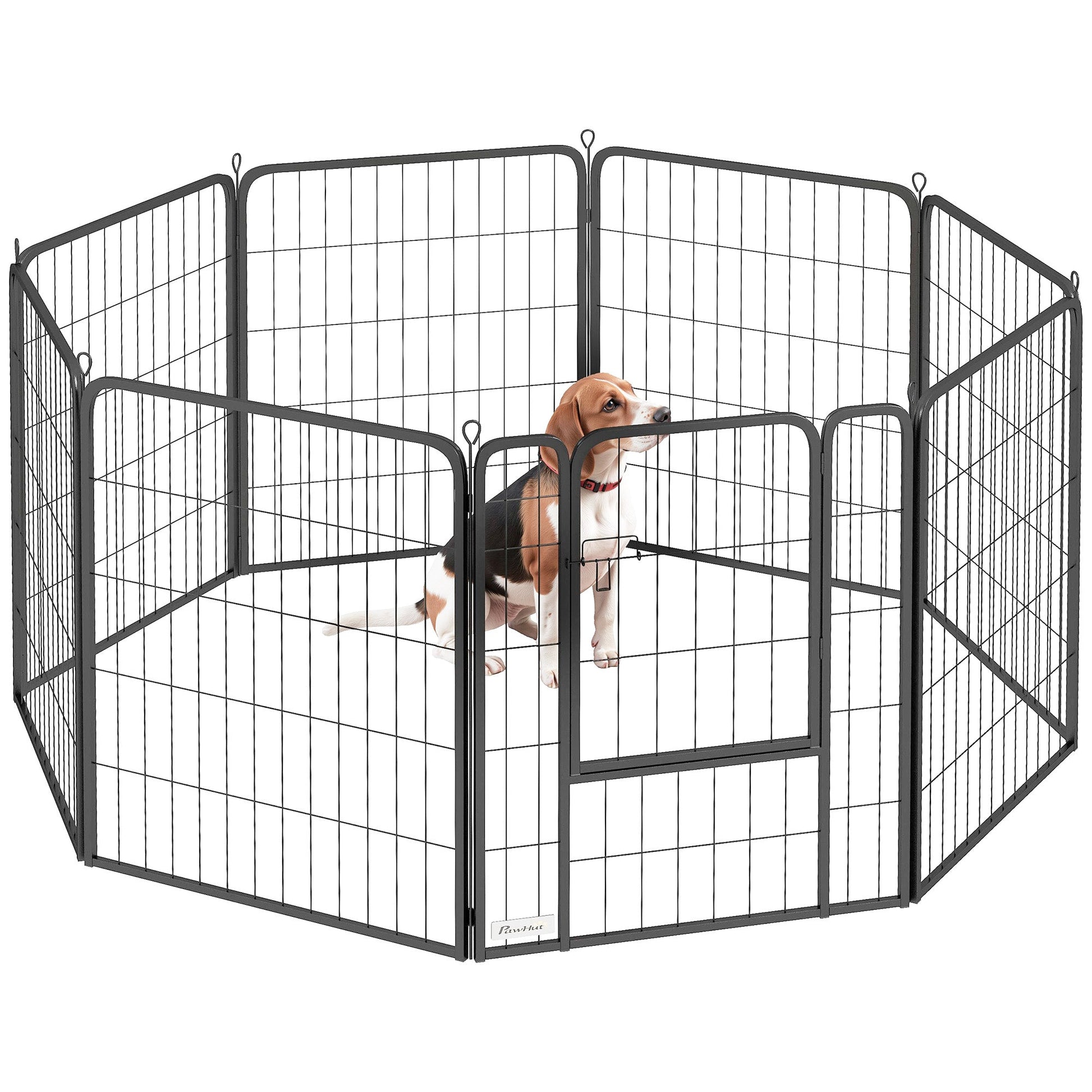 Dog Pen, 8 Panel Puppy Pen, Steel Dog Playpen, for Medium Breeds, 80cm Tall, Black