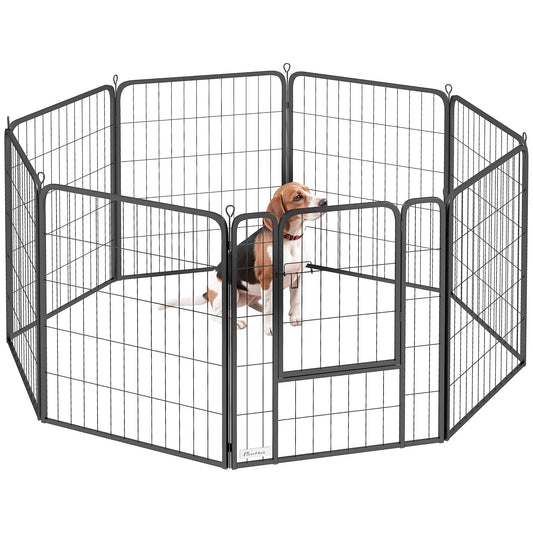 Dog Pen, 8 Panel Puppy Pen, Steel Dog Playpen, for Medium Breeds, 80cm Tall, Black