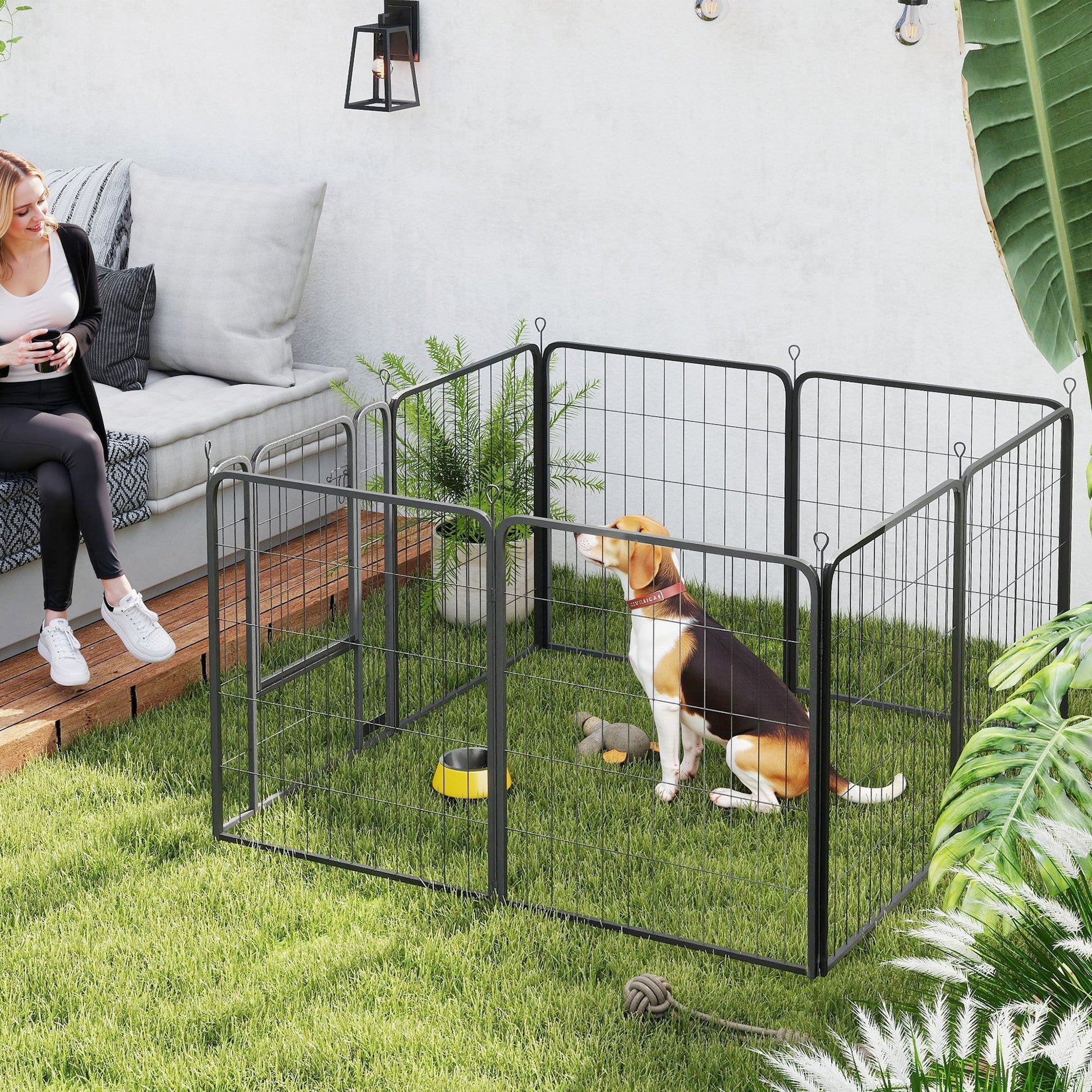 Dog Pen, 8 Panel Puppy Pen, Steel Dog Playpen, for Medium Breeds, 80cm Tall, Black