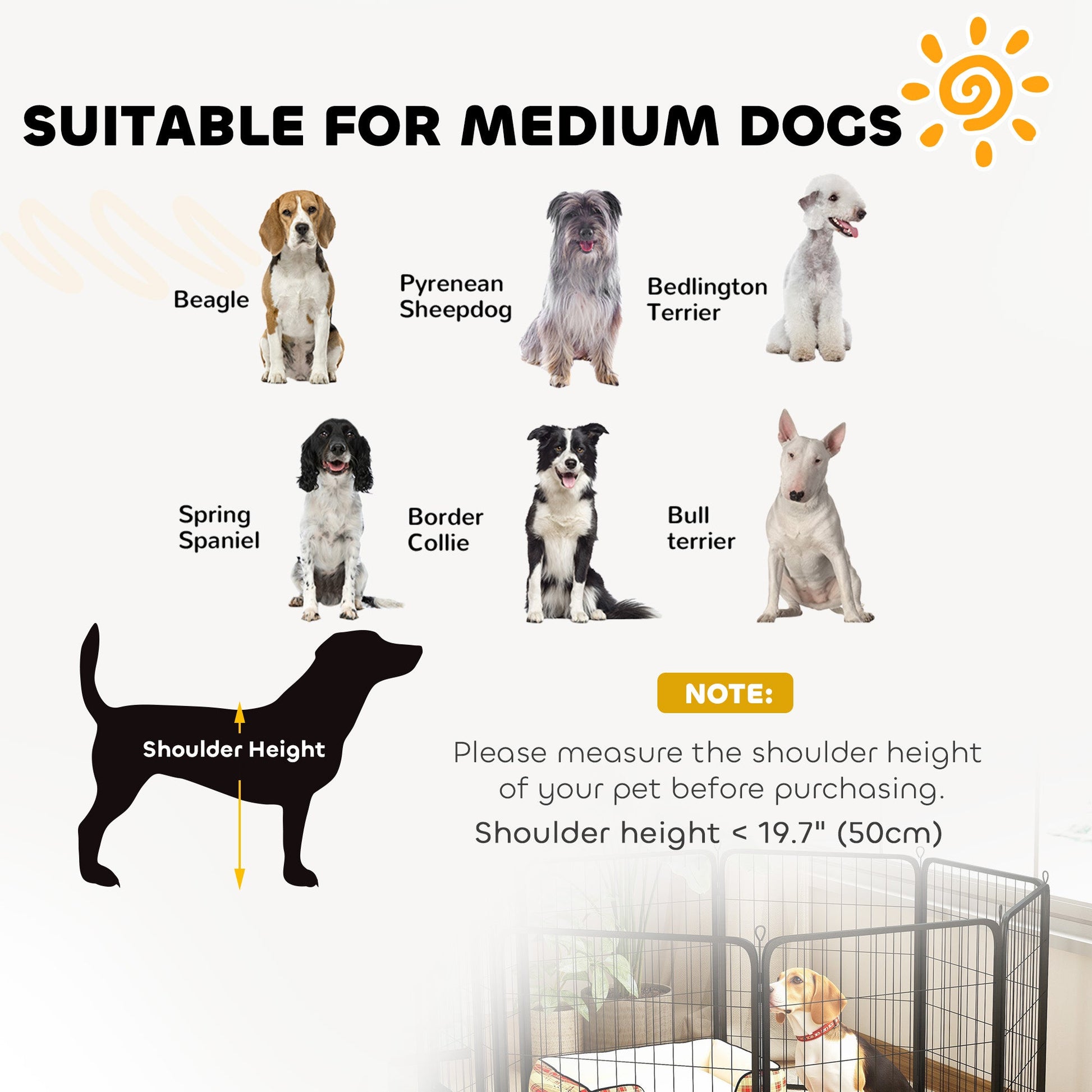 Dog Pen, 8 Panel Puppy Pen, Steel Dog Playpen, for Medium Breeds, 80cm Tall, Black