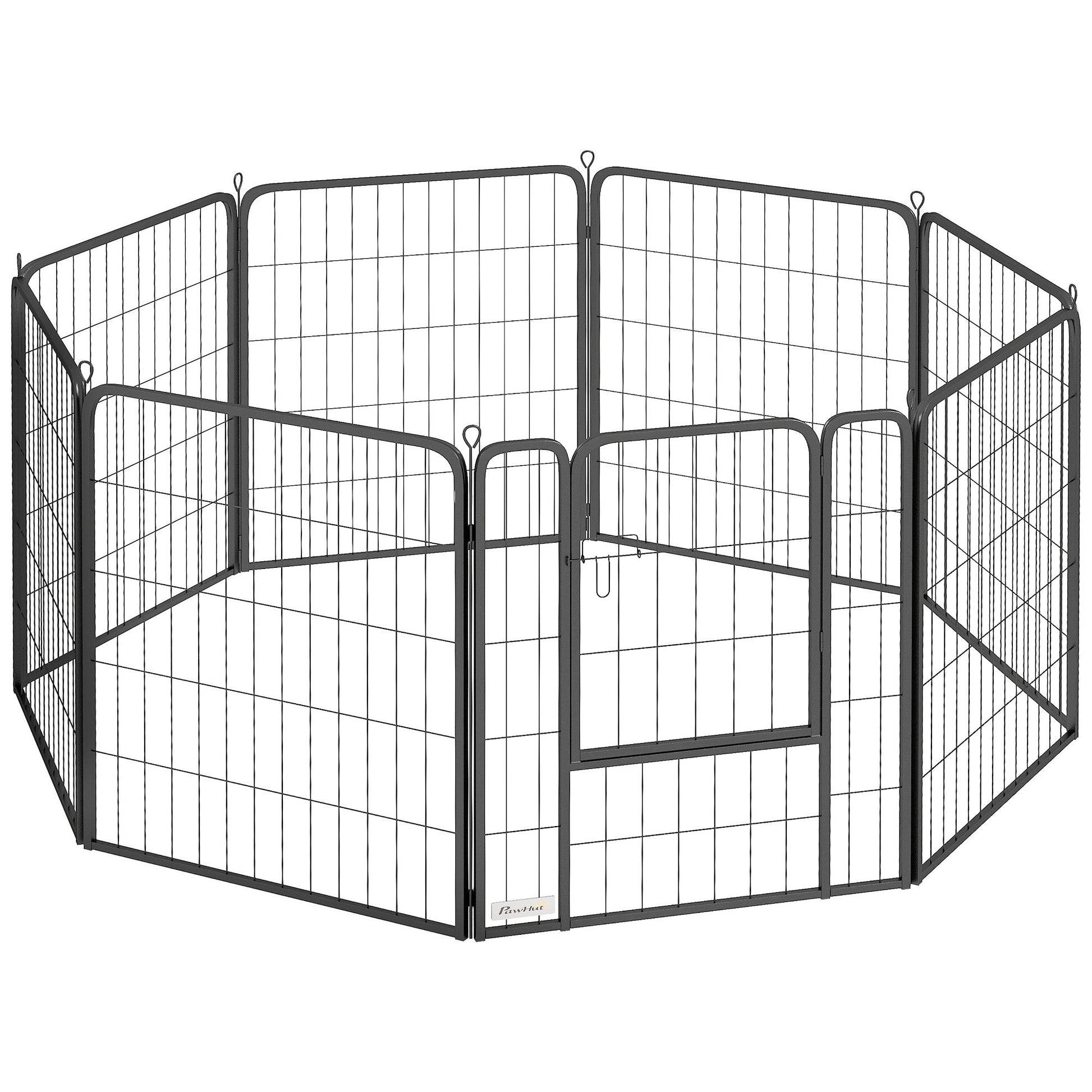 Dog Pen, 8 Panel Puppy Pen, Steel Dog Playpen, for Medium Breeds, 80cm Tall, Black