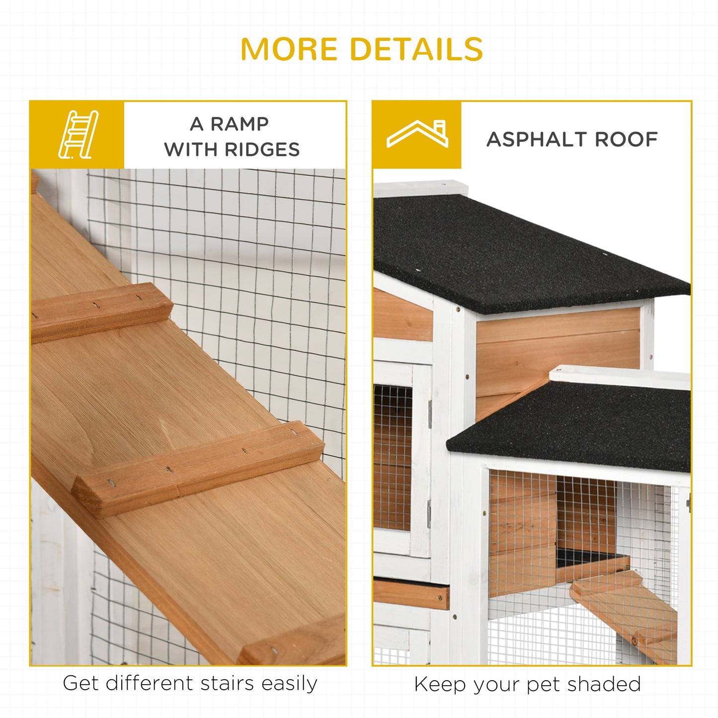 Rabbit Hutch Outdoor with Run Guinea Pig Hutch 2-Tier Bunny Cage w/ Wheels No-Leak Plastic Tray 157.4 x 53 x 99.5 cm - Yellow
