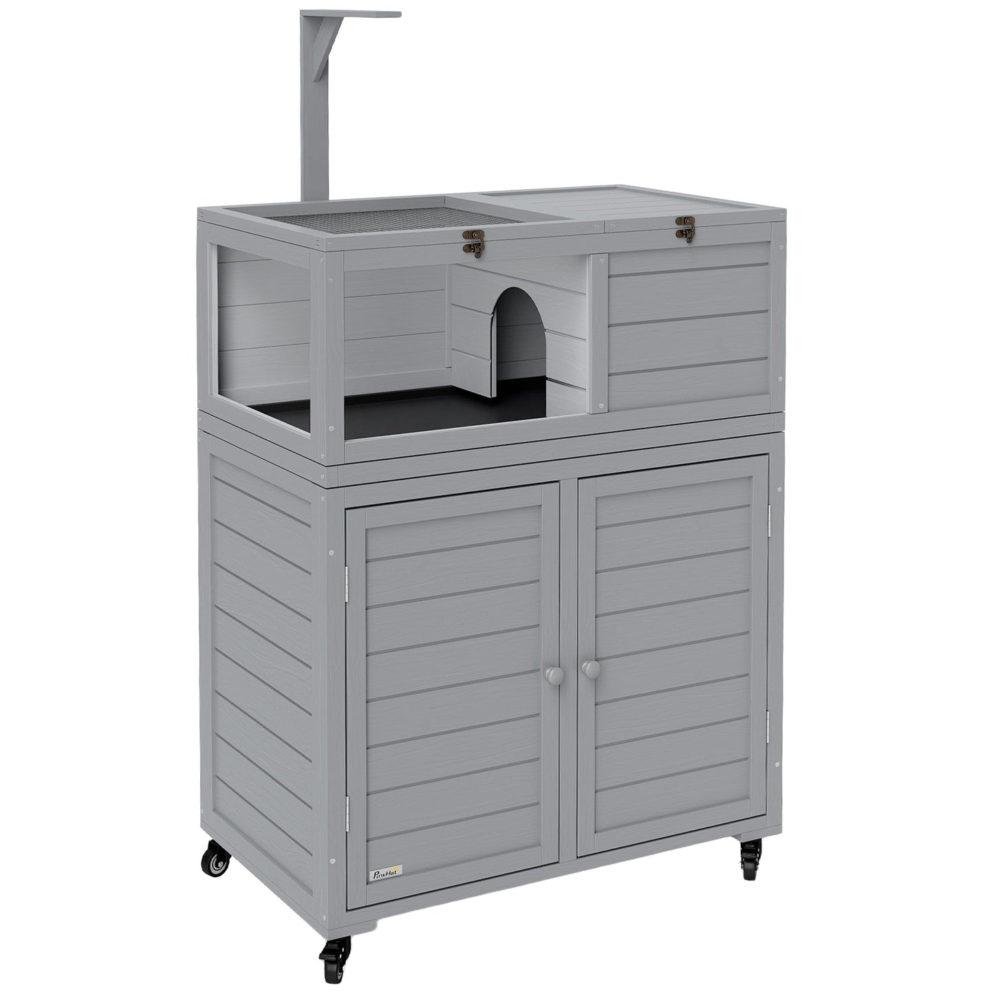 Tortoise House with Storage Cabinet, Wooden Tortoise Enclosure with Lamp Holder, Openable Top, Transparent Windows, Turtle Habitat for Indoor, Light Grey