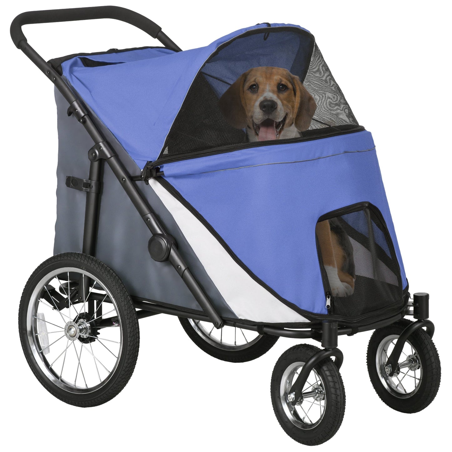 Large Dog Stroller Dog Pram Foldable Pet Pushchair with Safety Leashes for Medium, Large Dogs - Blue