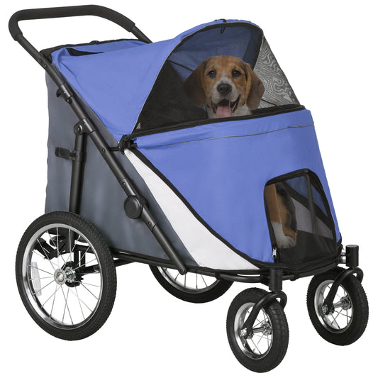 Large Dog Stroller Dog Pram Foldable Pet Pushchair with Safety Leashes for Medium, Large Dogs - Blue