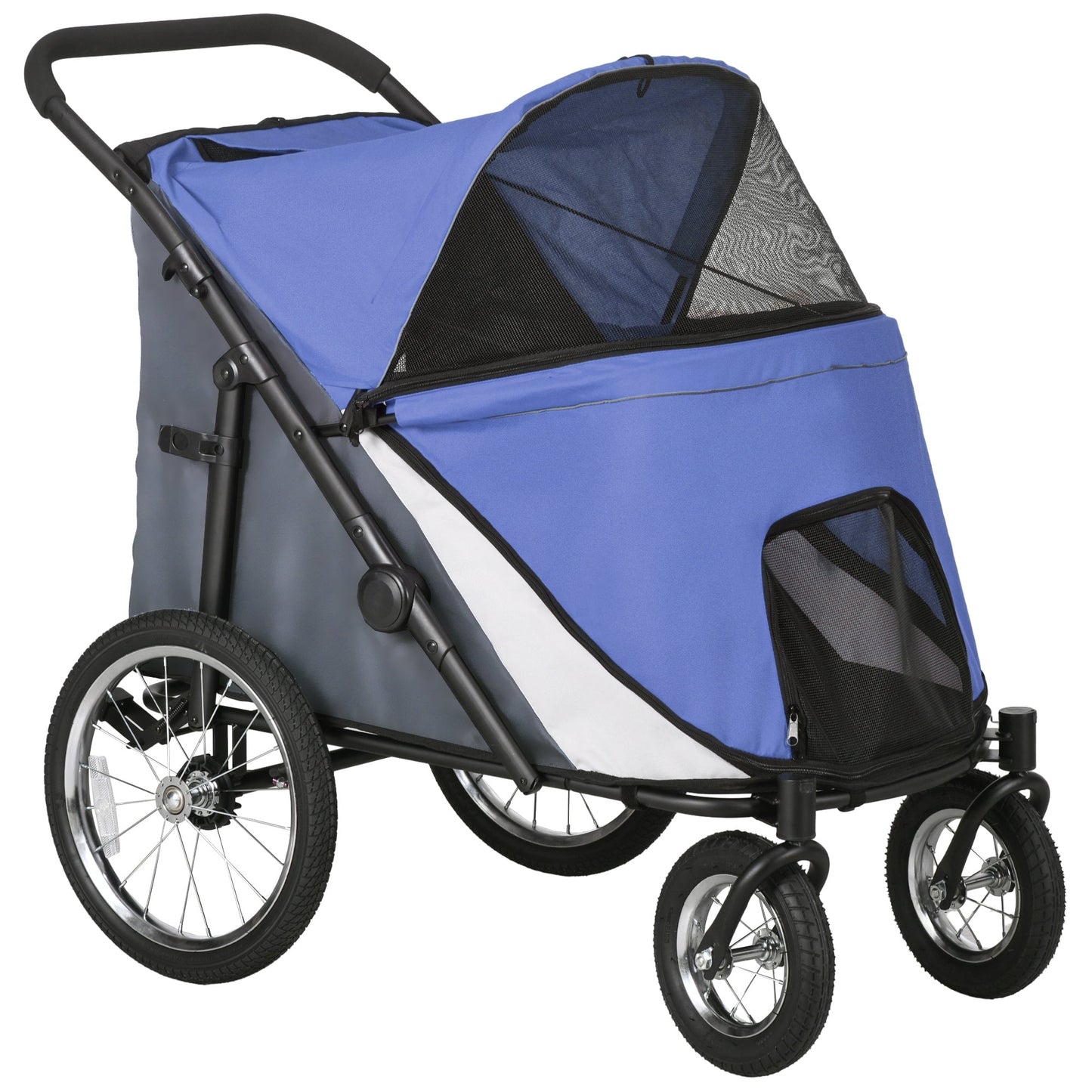 Large Dog Stroller Dog Pram Foldable Pet Pushchair with Safety Leashes for Medium, Large Dogs - Blue