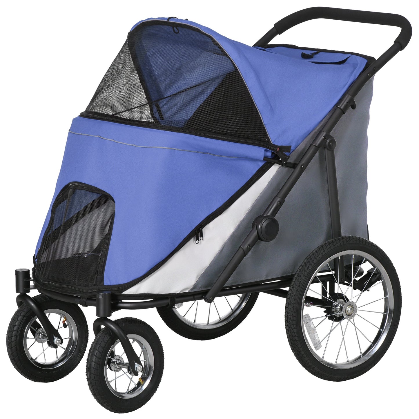 Large Dog Stroller Dog Pram Foldable Pet Pushchair with Safety Leashes for Medium, Large Dogs - Blue