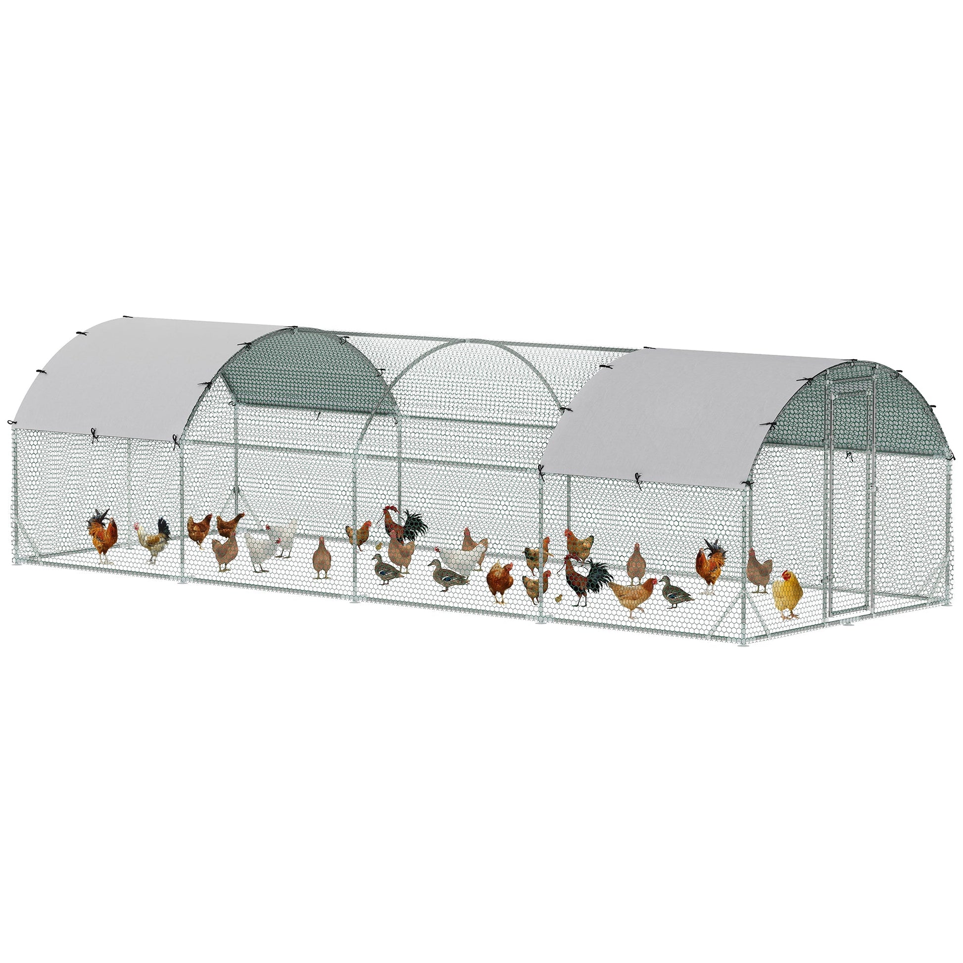 Walk In Chicken Run Galvanised Chicken Coop Hen Poultry House Cage Pet Playpen Garden with Two Water-Resist Covers, 7.6 x 2.8 x 2m