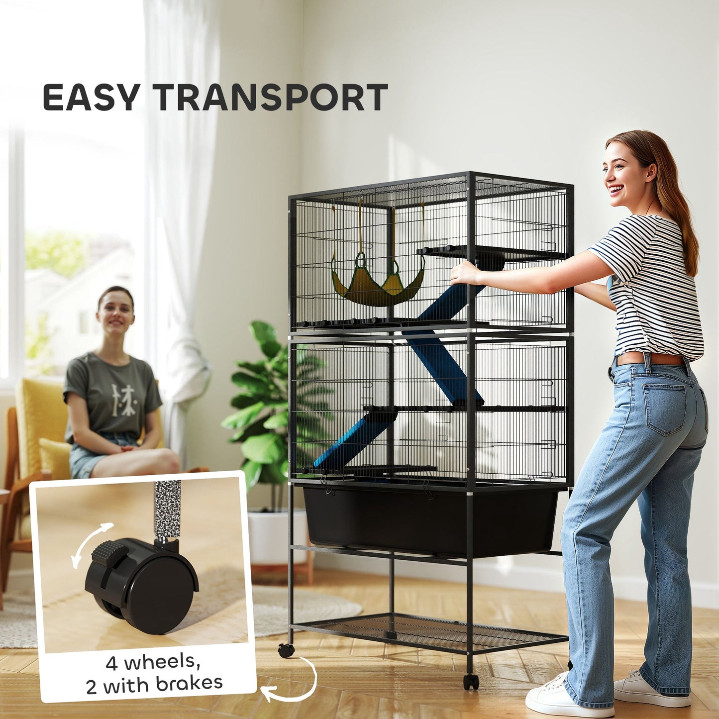 5 Levels Rabbit Cage, Rolling Rat Cage with Slide Out 16cm Deep Tray, Non Slip Cloth Covered Ramps, Hammock, for Bunny, Pet Mink, Chinchillas, Squirrel, 88 x 48 x 150.5cm, Dark Grey