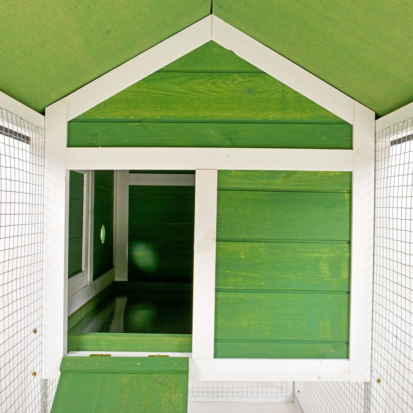 2 Tiers Rabbit Hutch and Run Wooden Guinea Pig Hutch Outdoor with Sliding Tray, Ramp, Water-resistant Roof, for 2-4 Rabbits, Green