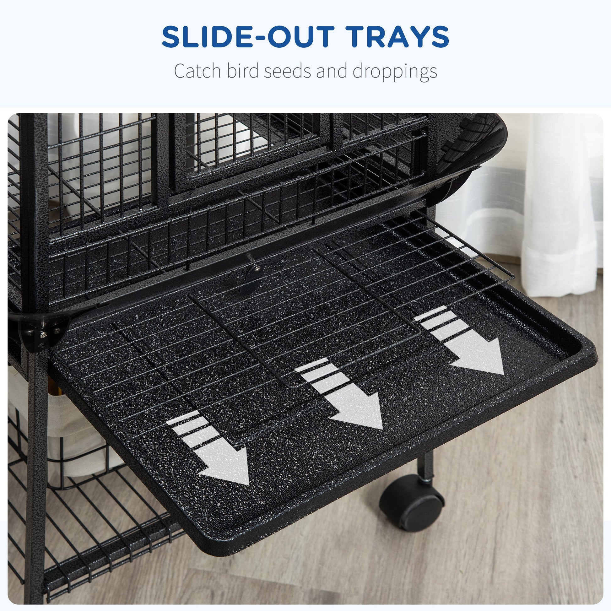 156cm Bird Cage,Large Parrot Cage with Open Play Top, Perch, Seed Guard, Wheels, Storage Shelf for Budgie, Cockatiel, Conure, Lovebird, Dark Grey