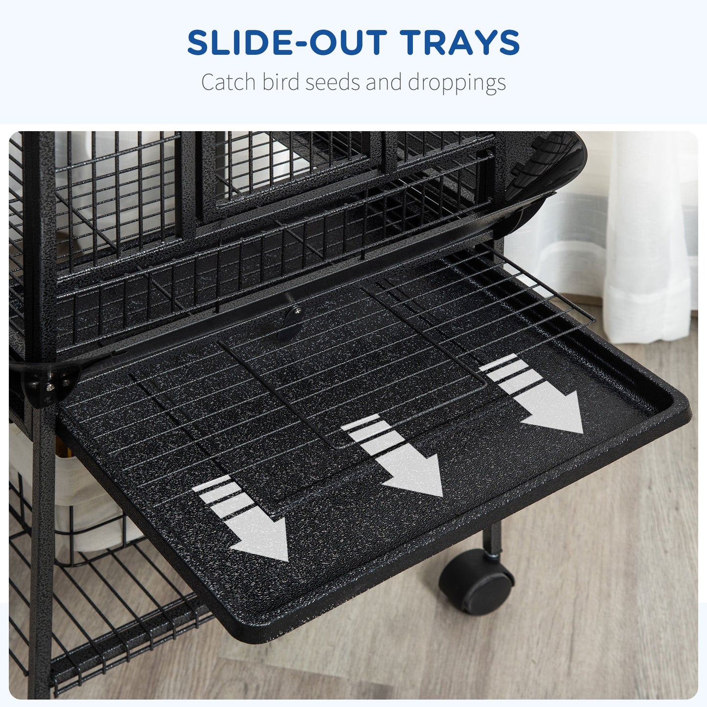 156cm Bird Cage,Large Parrot Cage with Open Play Top, Perch, Seed Guard, Wheels, Storage Shelf for Budgie, Cockatiel, Conure, Lovebird, Dark Grey