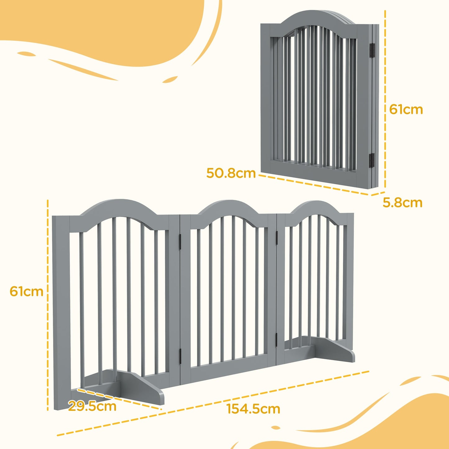 Freestanding Pet Gate Wooden Dog Gate with Support Feet Foldable Pet Fence Safety Barrier for the House Doorway Stairs Light Grey