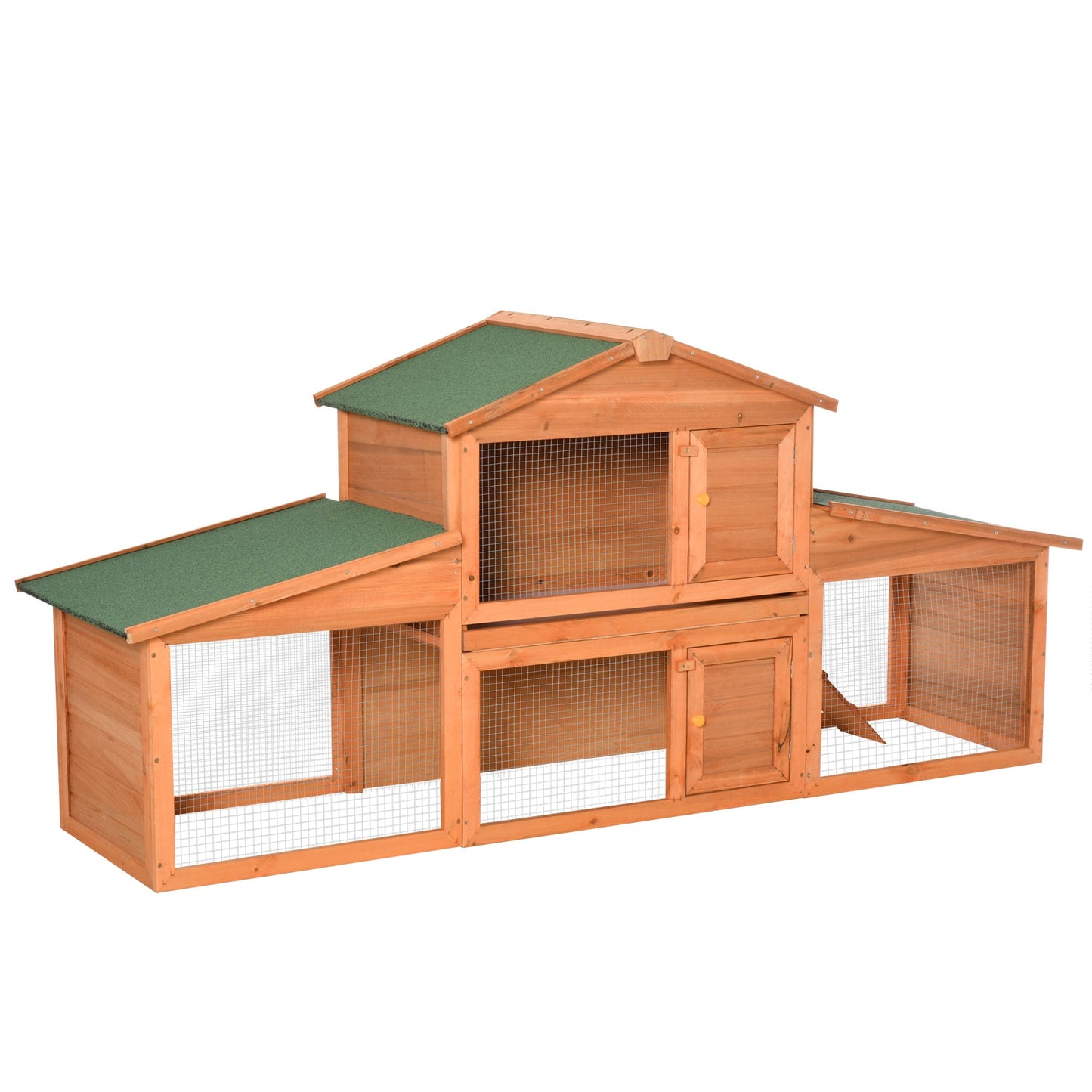 Large Rabbit Hutch Outdoor, Guinea Pig Hutch, Wooden Small Animal House, with Rabbit Run, 215 x 63 x 97 cm