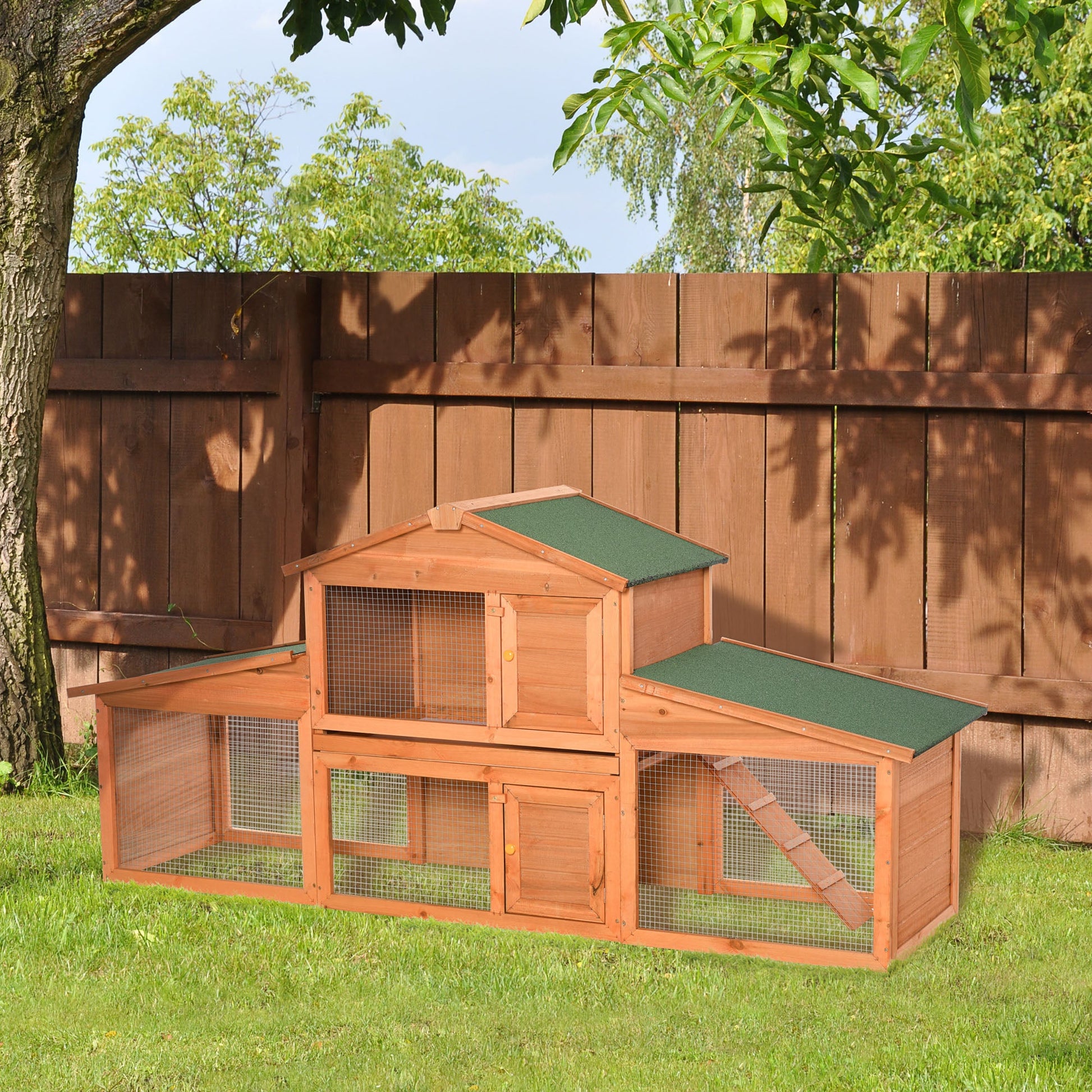 Large Rabbit Hutch Outdoor, Guinea Pig Hutch, Wooden Small Animal House, with Rabbit Run, 215 x 63 x 97 cm