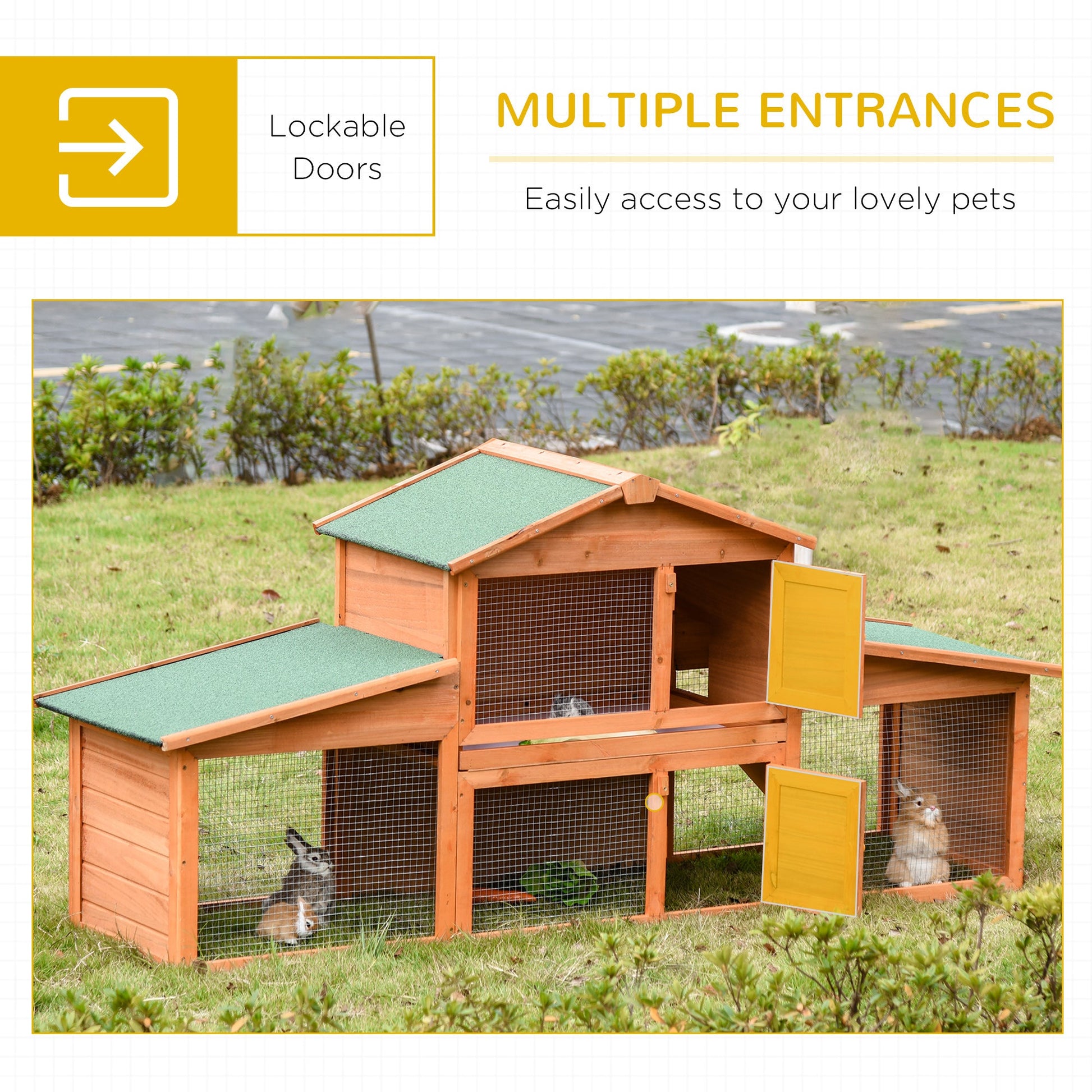 Large Rabbit Hutch Outdoor, Guinea Pig Hutch, Wooden Small Animal House, with Rabbit Run, 215 x 63 x 97 cm