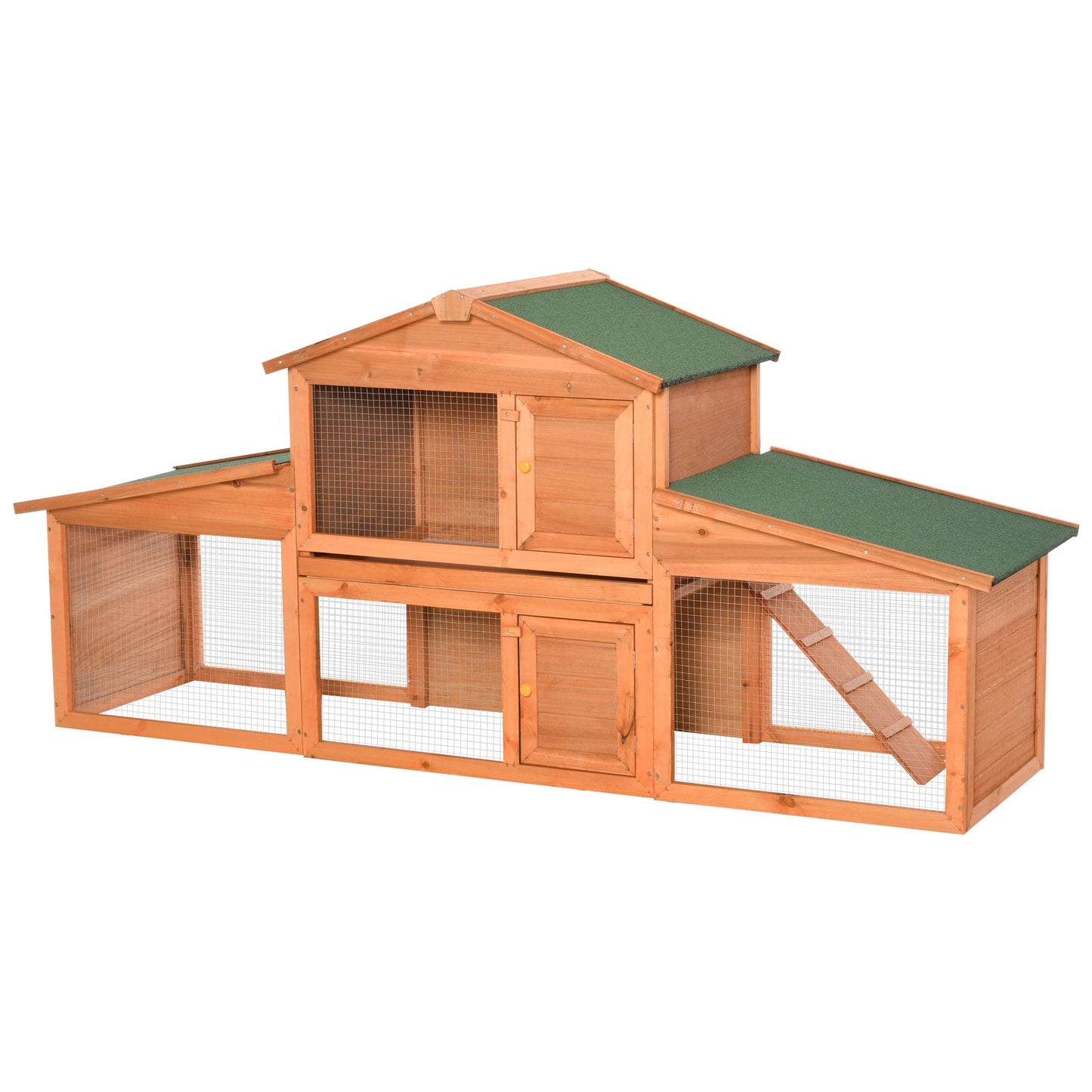 Large Rabbit Hutch Outdoor, Guinea Pig Hutch, Wooden Small Animal House, with Rabbit Run, 215 x 63 x 97 cm