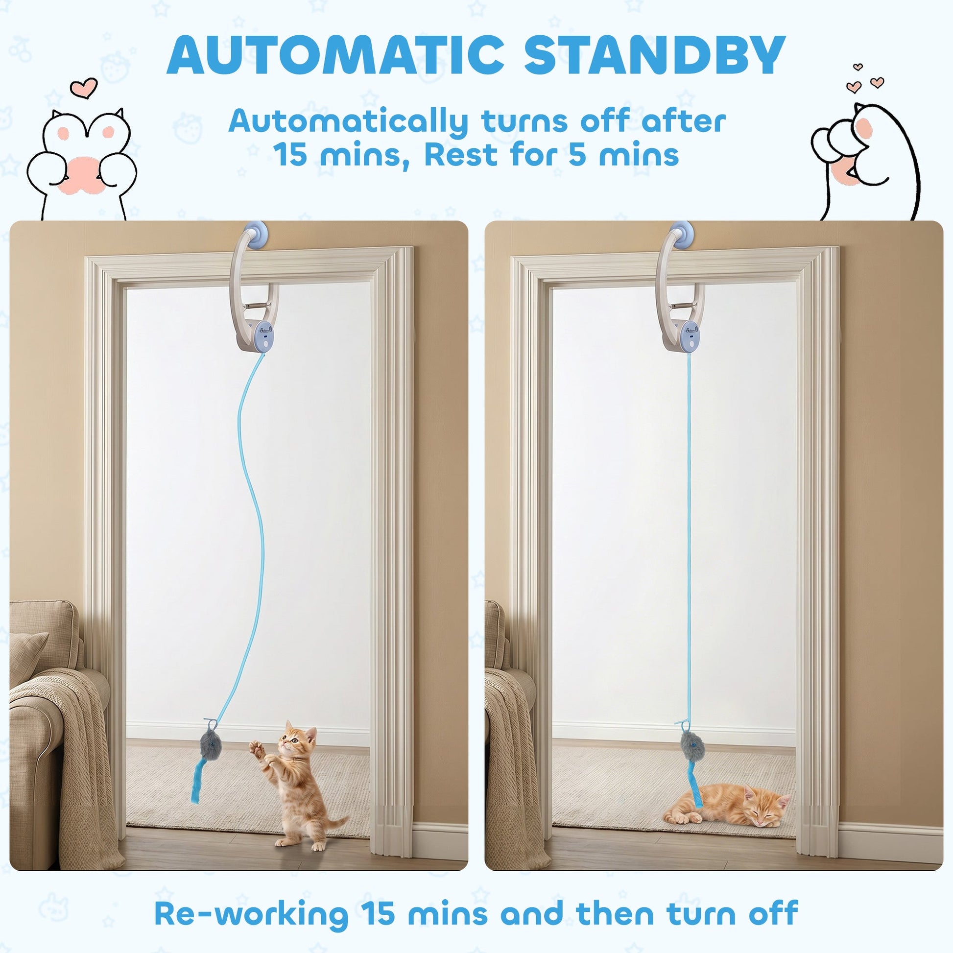 Interactive Cat Toys for Indoor Kittens & Adult, Smart Touch Automatic Cat Toy, USB Rechargeable Door Hanging Bouncing Mouse Teaser for Kitten Exercise and Enrichment