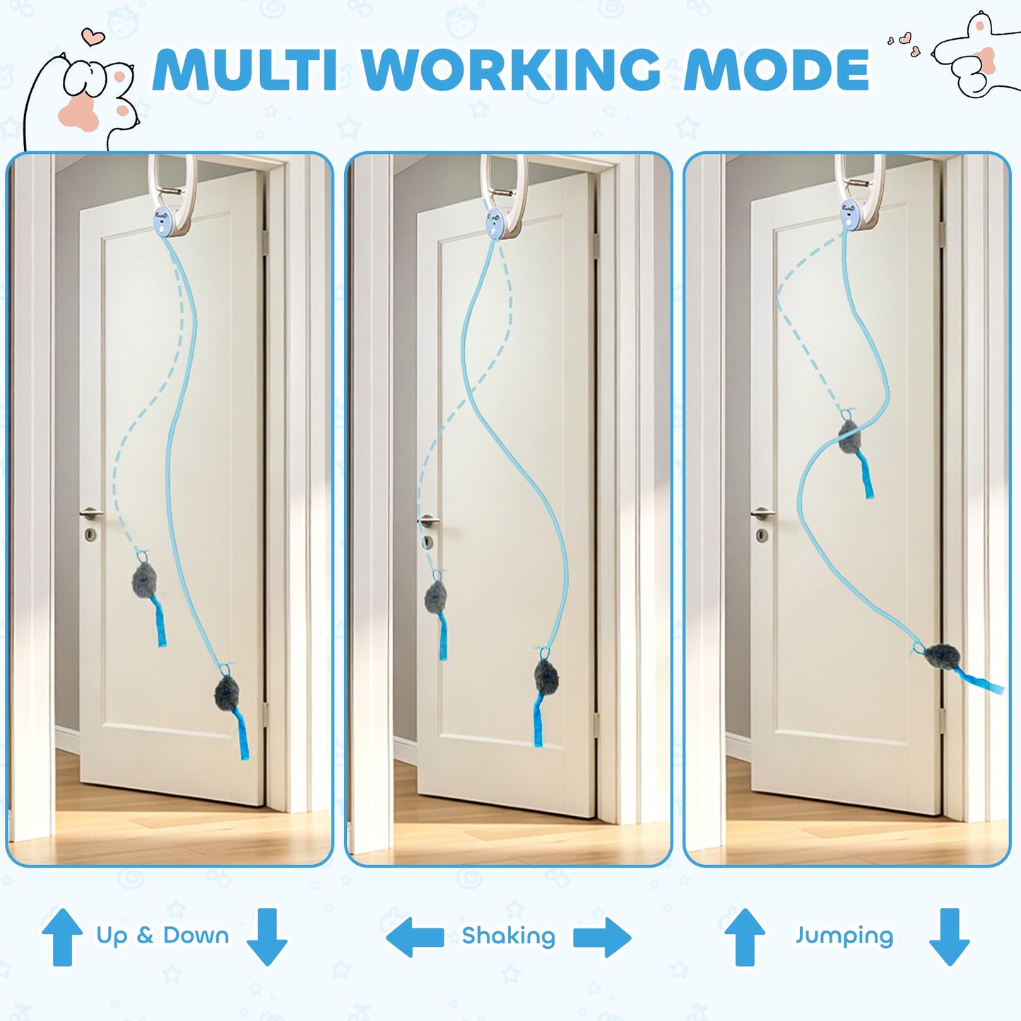 Interactive Cat Toys for Indoor Kittens & Adult, Smart Touch Automatic Cat Toy, USB Rechargeable Door Hanging Bouncing Mouse Teaser for Kitten Exercise and Enrichment
