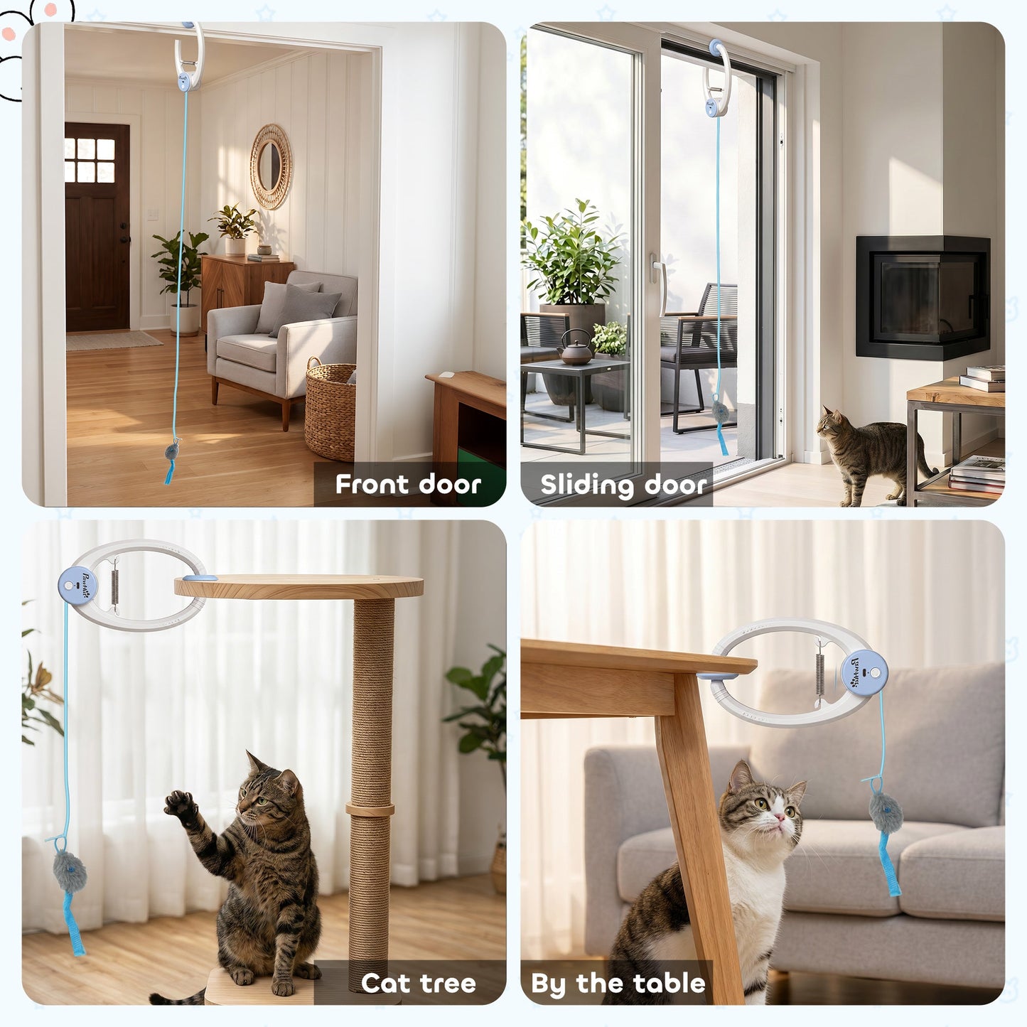 Interactive Cat Toys for Indoor Kittens & Adult, Smart Touch Automatic Cat Toy, USB Rechargeable Door Hanging Bouncing Mouse Teaser for Kitten Exercise and Enrichment