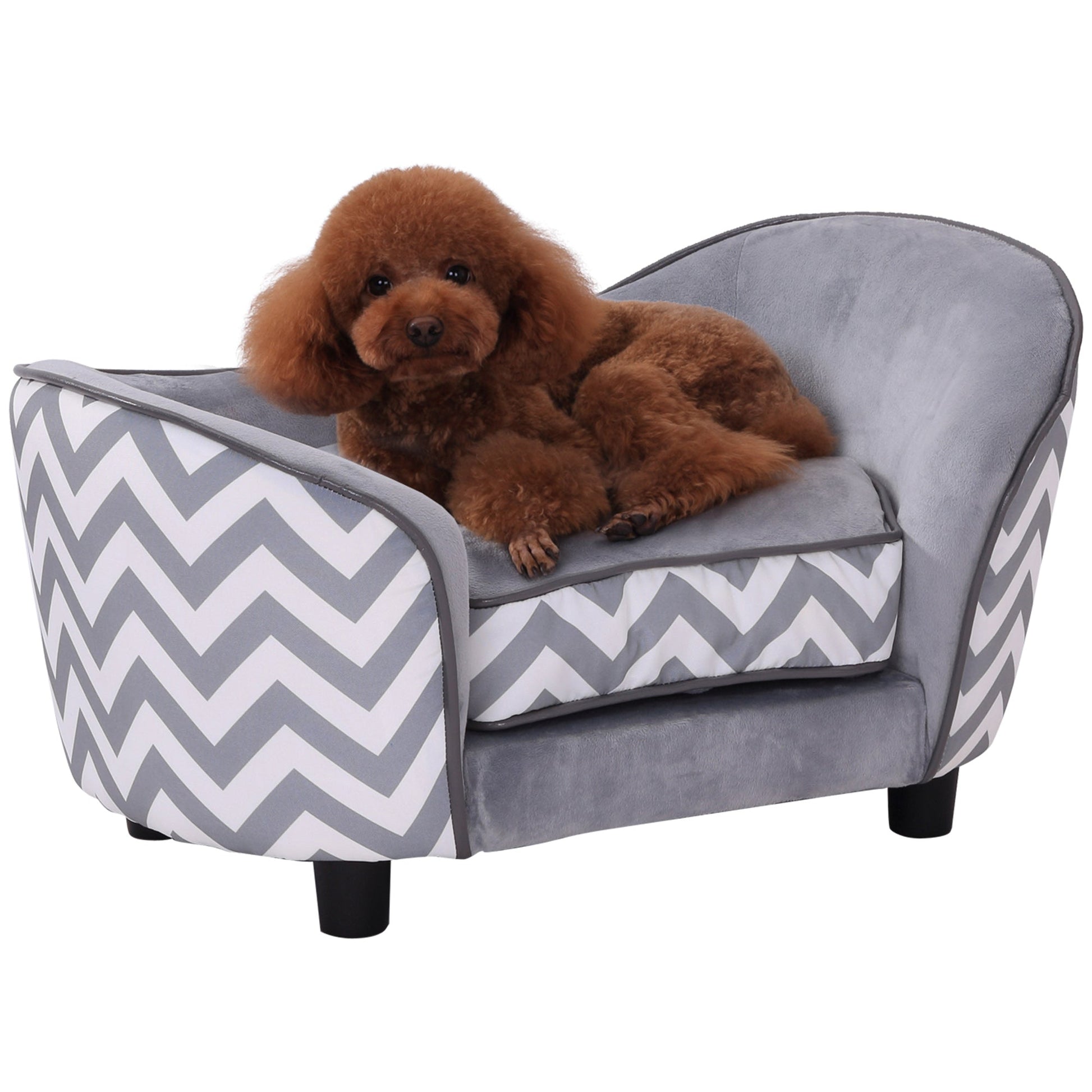 Dog Sofa for XS-Sized Dogs, Elevated Pet Bed with Removable Sponge Padded Cushion, Cat Couch Lounge with Washable Cover, Storage Bag, Grey