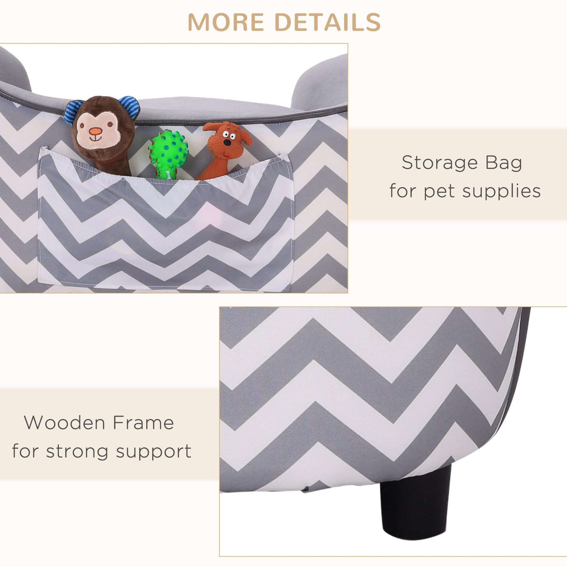 Dog Sofa for XS-Sized Dogs, Elevated Pet Bed with Removable Sponge Padded Cushion, Cat Couch Lounge with Washable Cover, Storage Bag, Grey