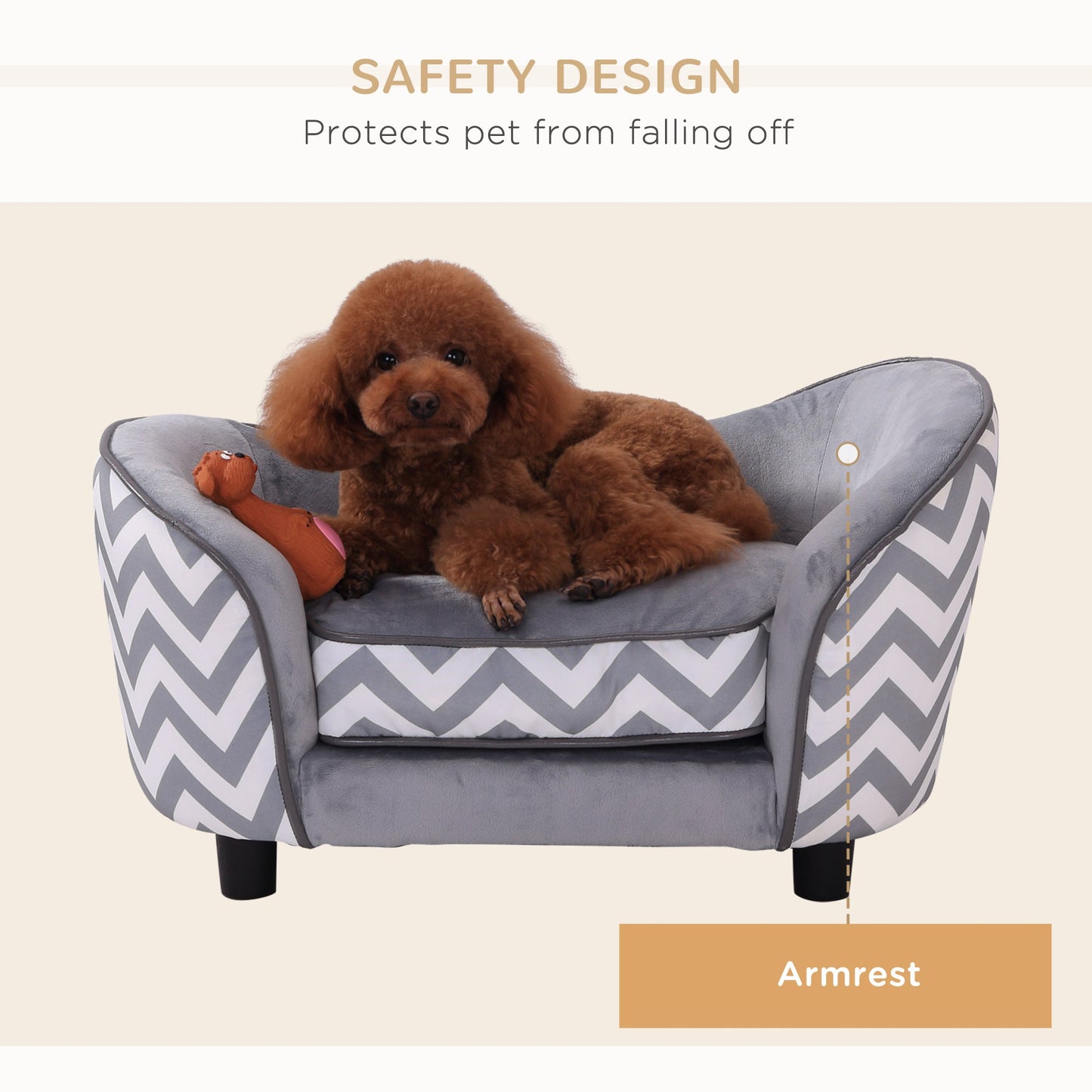 Dog Sofa for XS-Sized Dogs, Elevated Pet Bed with Removable Sponge Padded Cushion, Cat Couch Lounge with Washable Cover, Storage Bag, Grey
