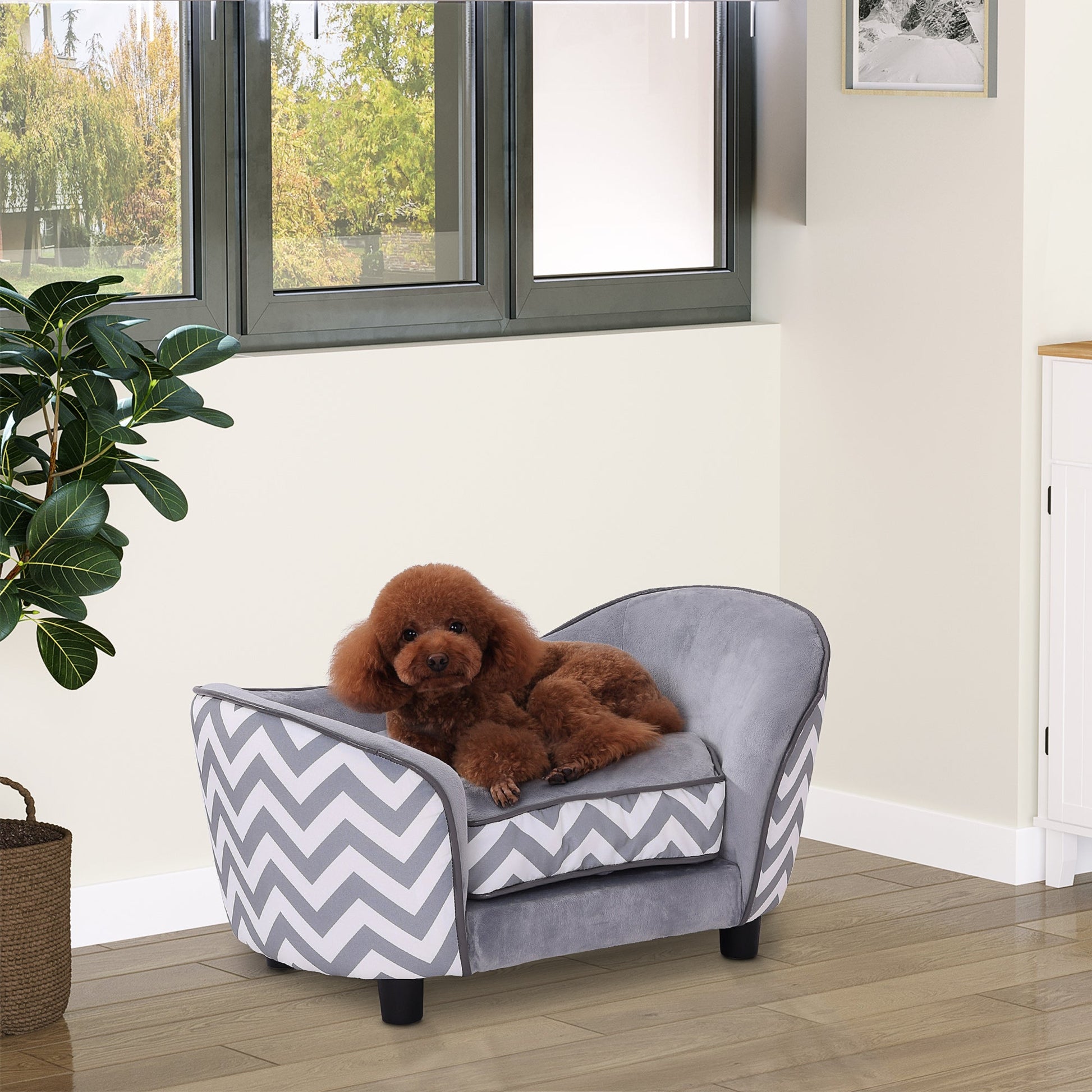 Dog Sofa for XS-Sized Dogs, Elevated Pet Bed with Removable Sponge Padded Cushion, Cat Couch Lounge with Washable Cover, Storage Bag, Grey