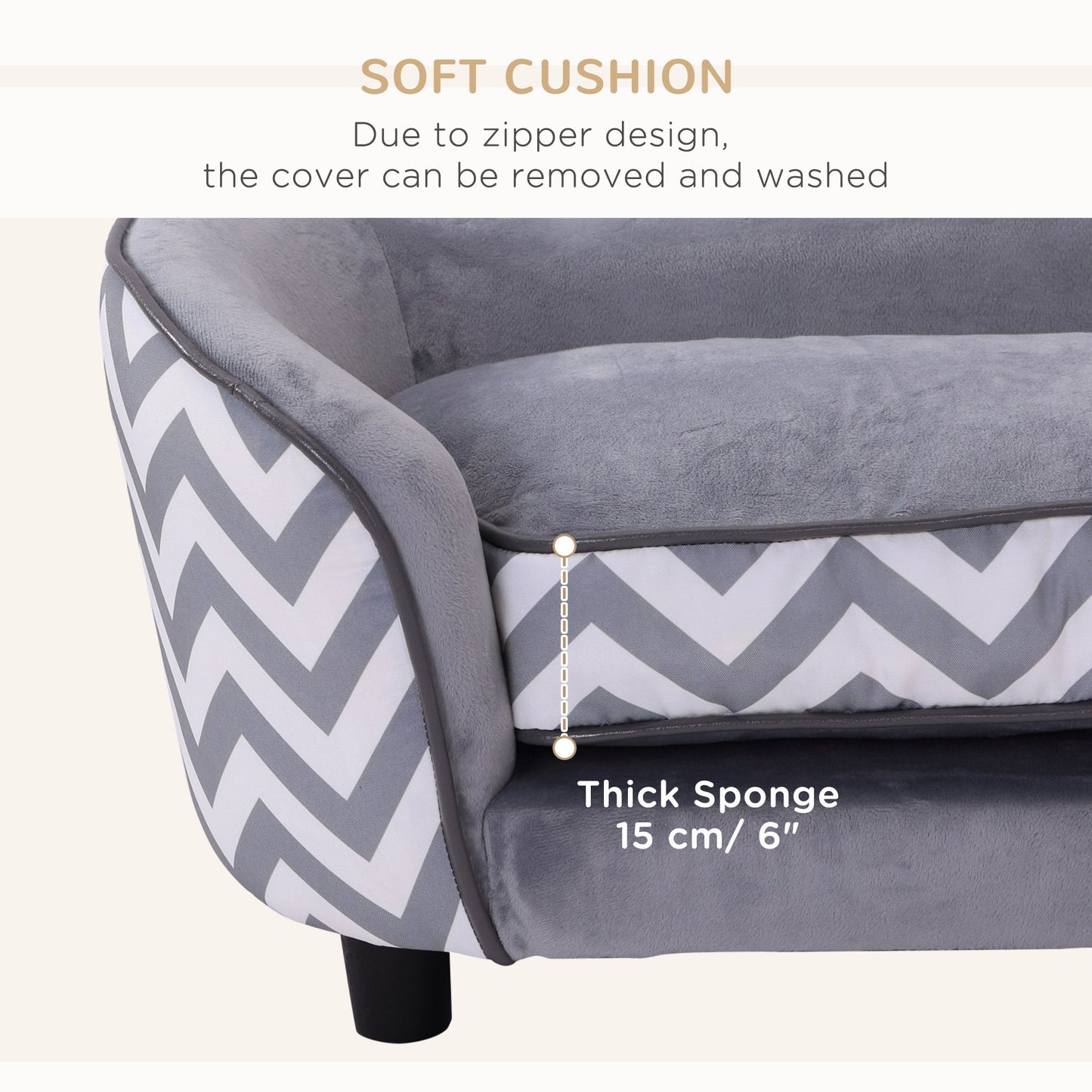 Dog Sofa for XS-Sized Dogs, Elevated Pet Bed with Removable Sponge Padded Cushion, Cat Couch Lounge with Washable Cover, Storage Bag, Grey
