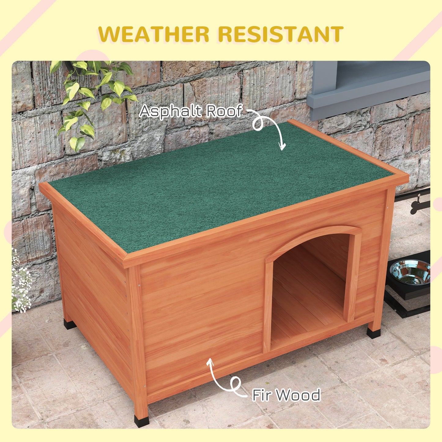 Wooden Dog Kennel Outdoor Pet House Elevated with Removable Floor, Openable Roof, for Large Dogs, 100 x 65.5 x 68cm - Natural Wood Tone