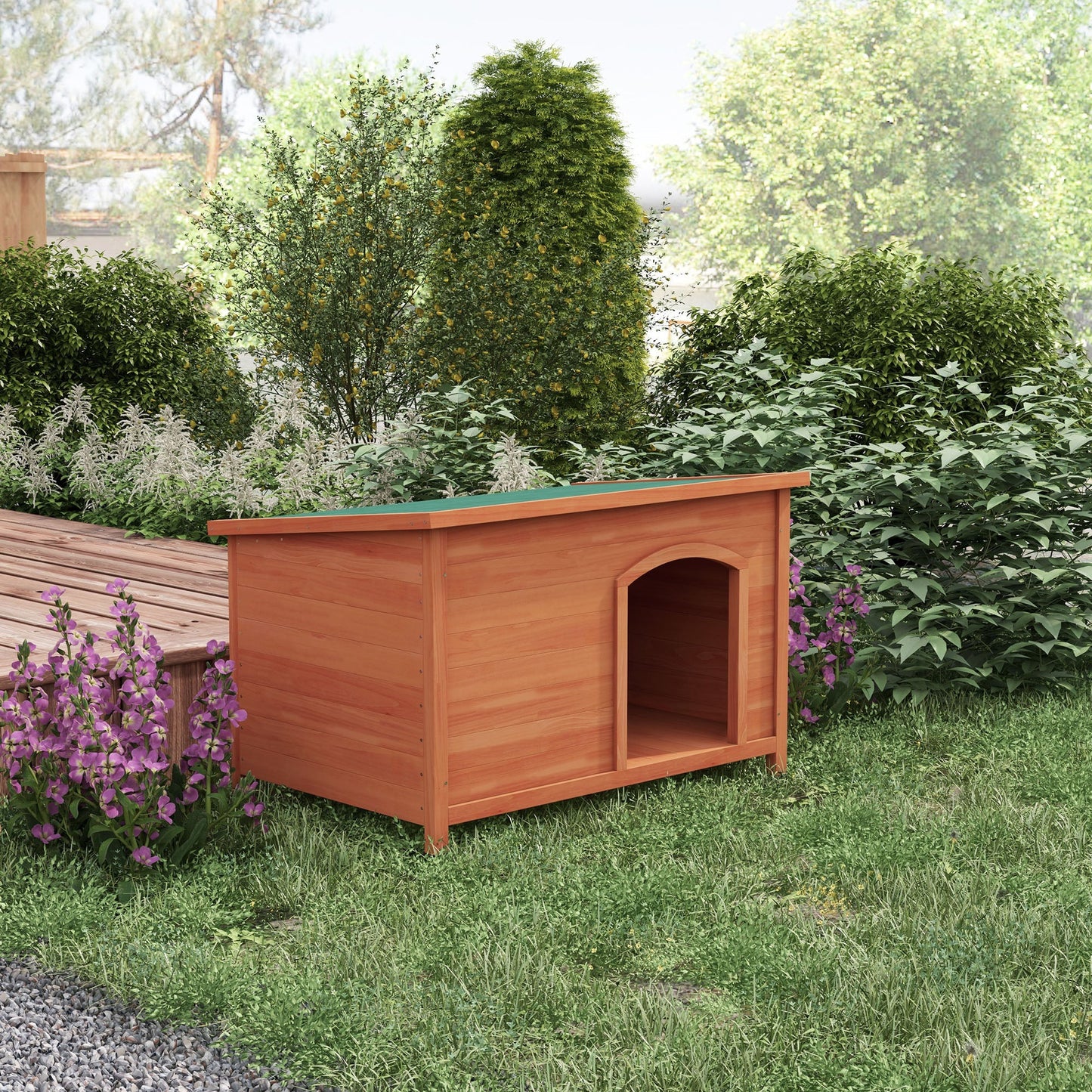 Wooden Dog Kennel Outdoor Pet House Elevated with Removable Floor, Openable Roof, for Large Dogs, 100 x 65.5 x 68cm - Natural Wood Tone