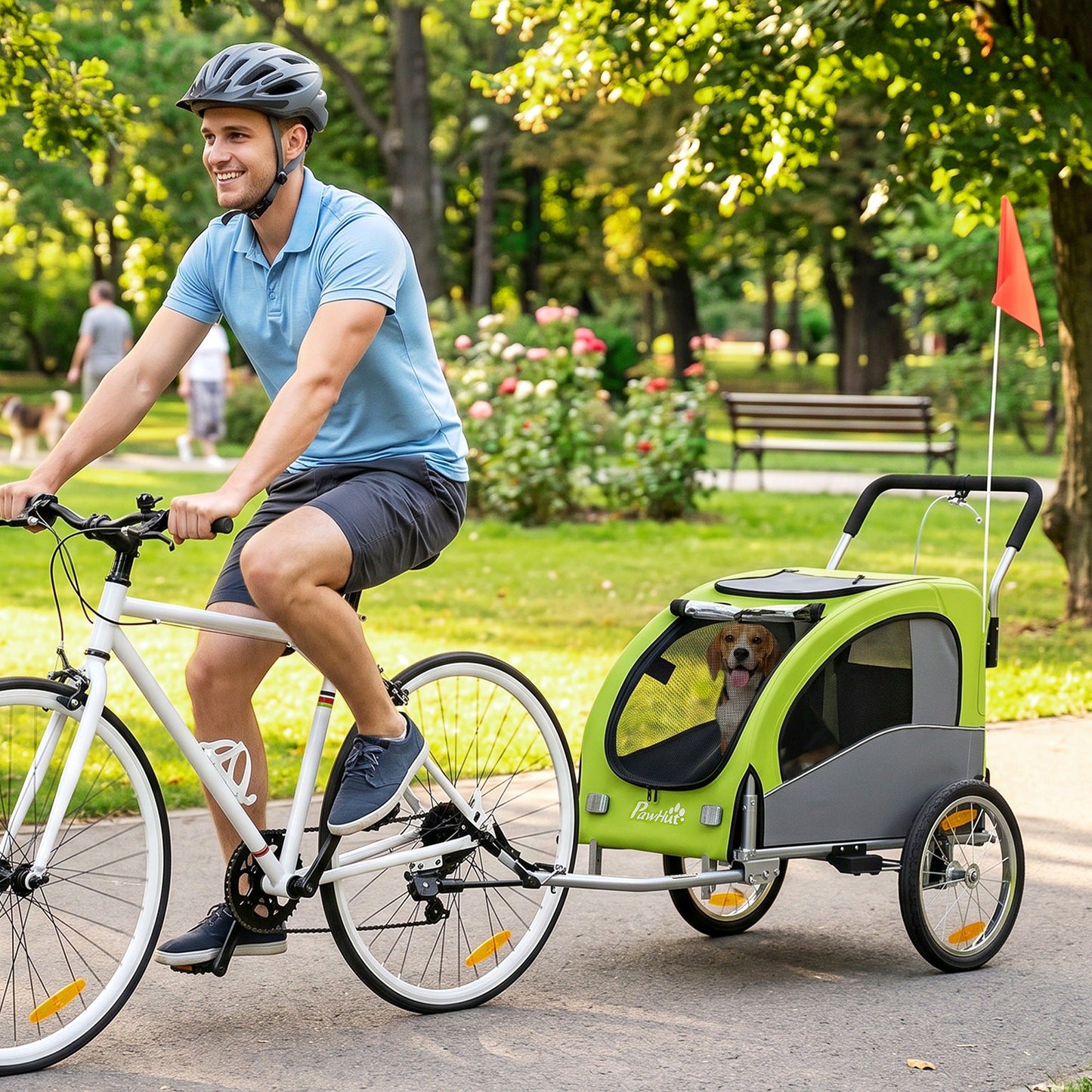 2 in 1 Dog Bike Trailer, Dog Stroller, Foldable Pet Bicycle Trailer Wagon with Suspension, 600D Oxford Fabric, Reflectors, Handbrake, Universal Hitch Coupler, for Medium Dogs up to 20kg, Green