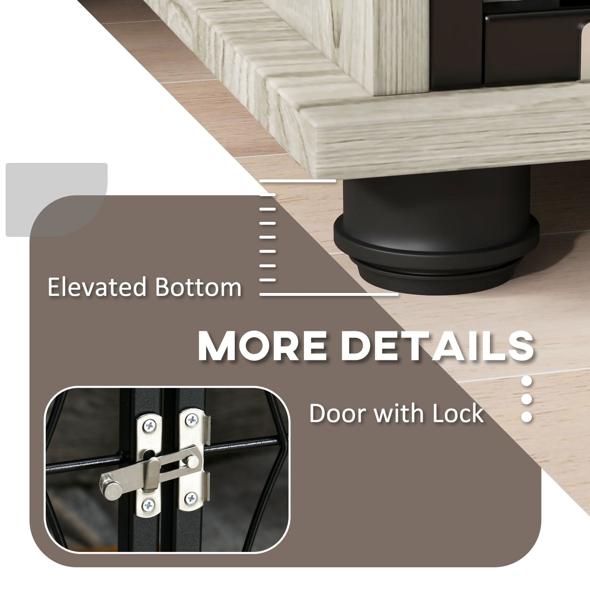 Dog Crate Furniture, Dog Cage End Table with Large Top, Soft Washable Cushion, Lockable Front Door, Wire Mesh Ventilation, Indoor Pet Crate for Extra Large Sized, 118 x 75 x 82cm - Grey