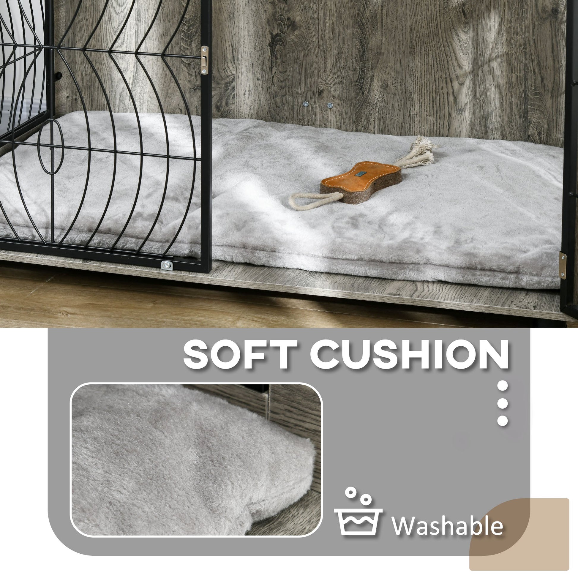 Dog Crate Furniture, Dog Cage End Table with Large Top, Soft Washable Cushion, Lockable Front Door, Wire Mesh Ventilation, Indoor Pet Crate for Extra Large Sized, 118 x 75 x 82cm - Grey