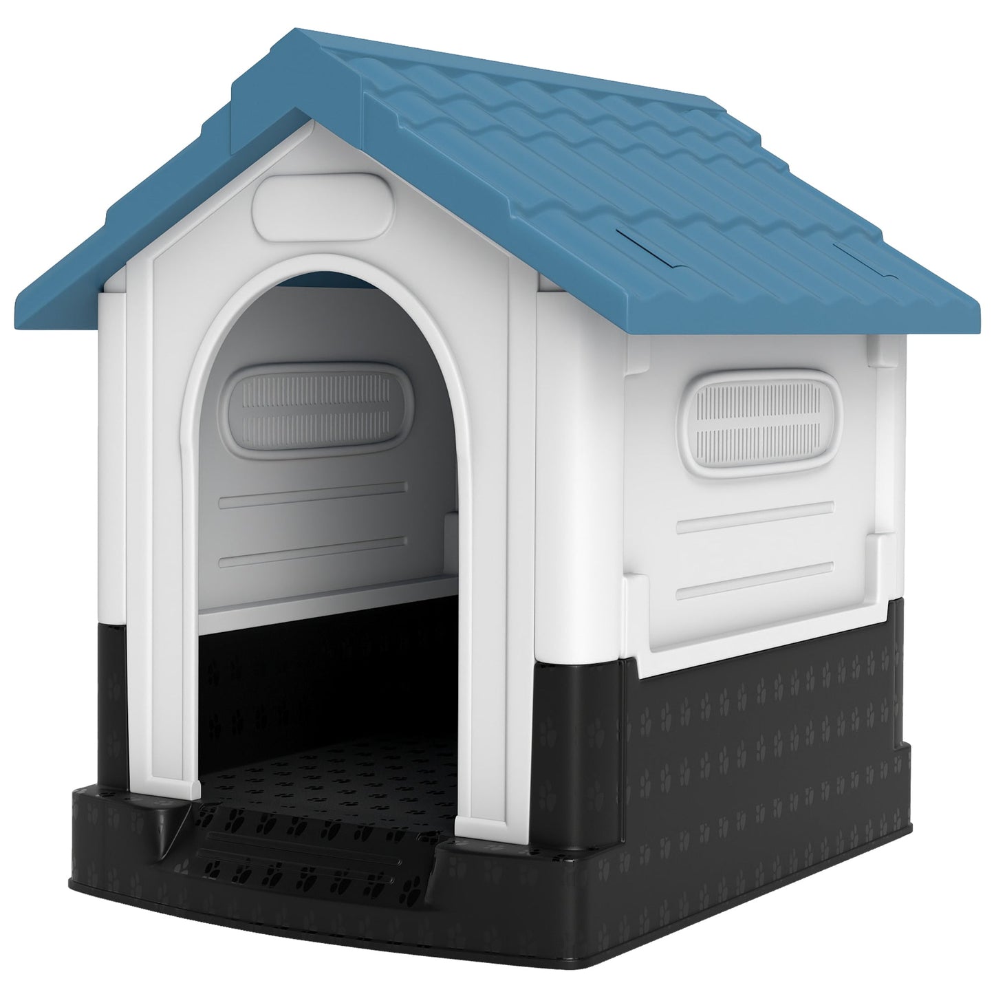 Dog Kennel for Outside, Plastic Dog House, Water-Resistant Pet Shelter with Windows, for Garden Patio, Miniature Dogs, 64.5 x 57 x 66cm - Blue