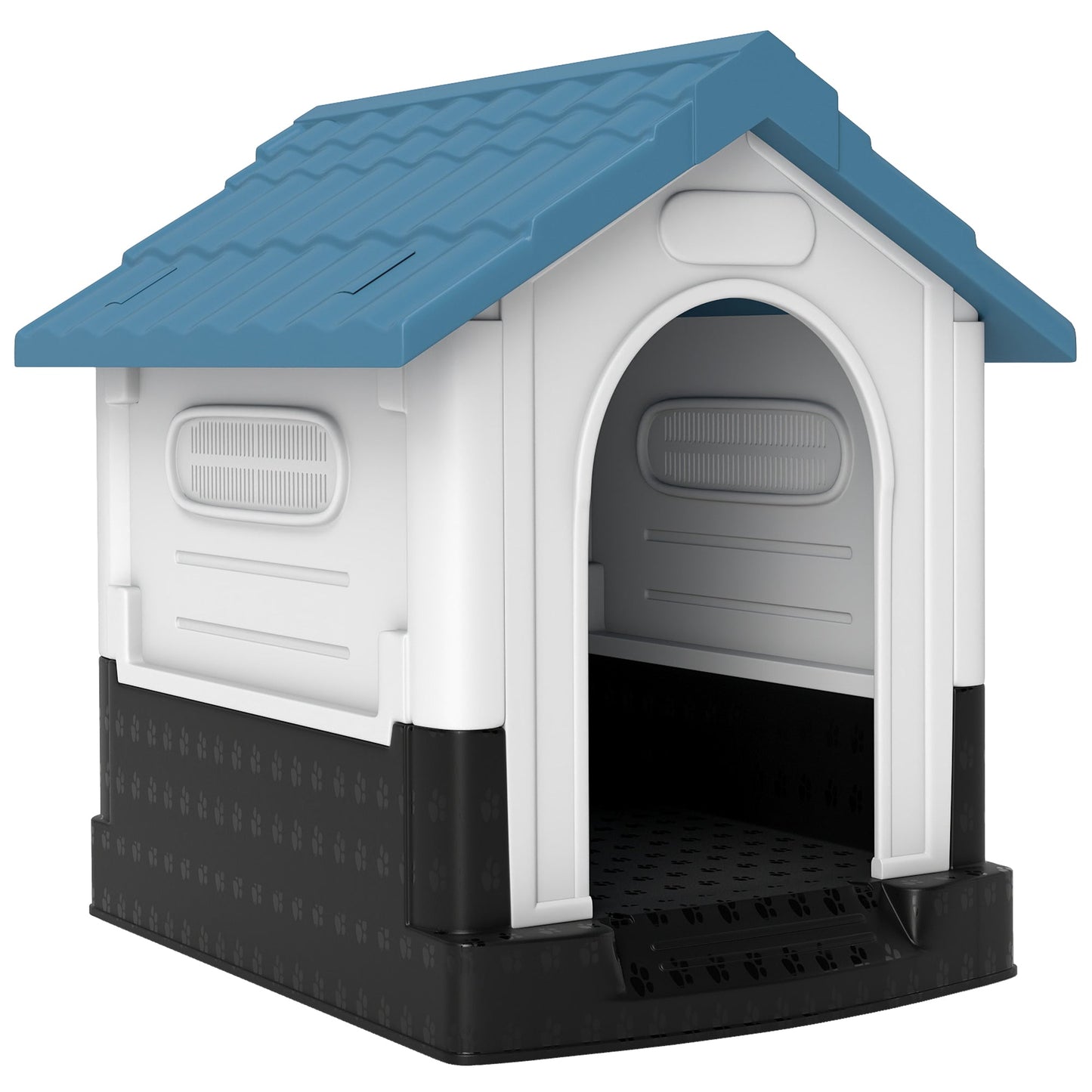 Dog Kennel for Outside, Plastic Dog House, Water-Resistant Pet Shelter with Windows, for Garden Patio, Miniature Dogs, 64.5 x 57 x 66cm - Blue