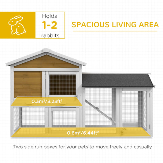 Wooden Rabbit Hutch Outdoor, Double Tier Guinea Pig Hutch, Small Animal House Water-Resistant Roof Ramp 147 x 54 x 84 cm, Yellow